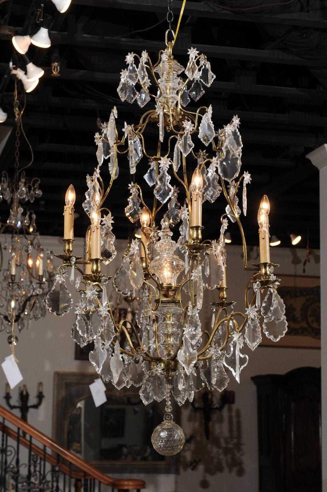 French Eight Light Crystal Chandelier with Gilt Metal Armature and Pendeloques For Sale 2