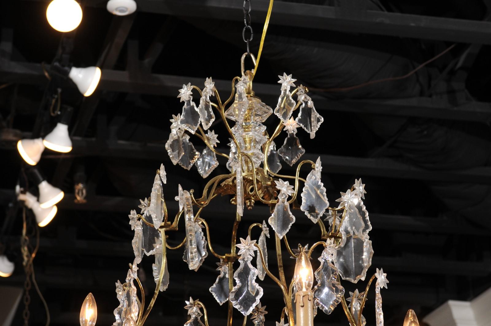 French Eight Light Crystal Chandelier with Gilt Metal Armature and Pendeloques For Sale 3