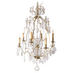 French Eight Light Crystal Chandelier with Gilt Metal Armature and Pendeloques