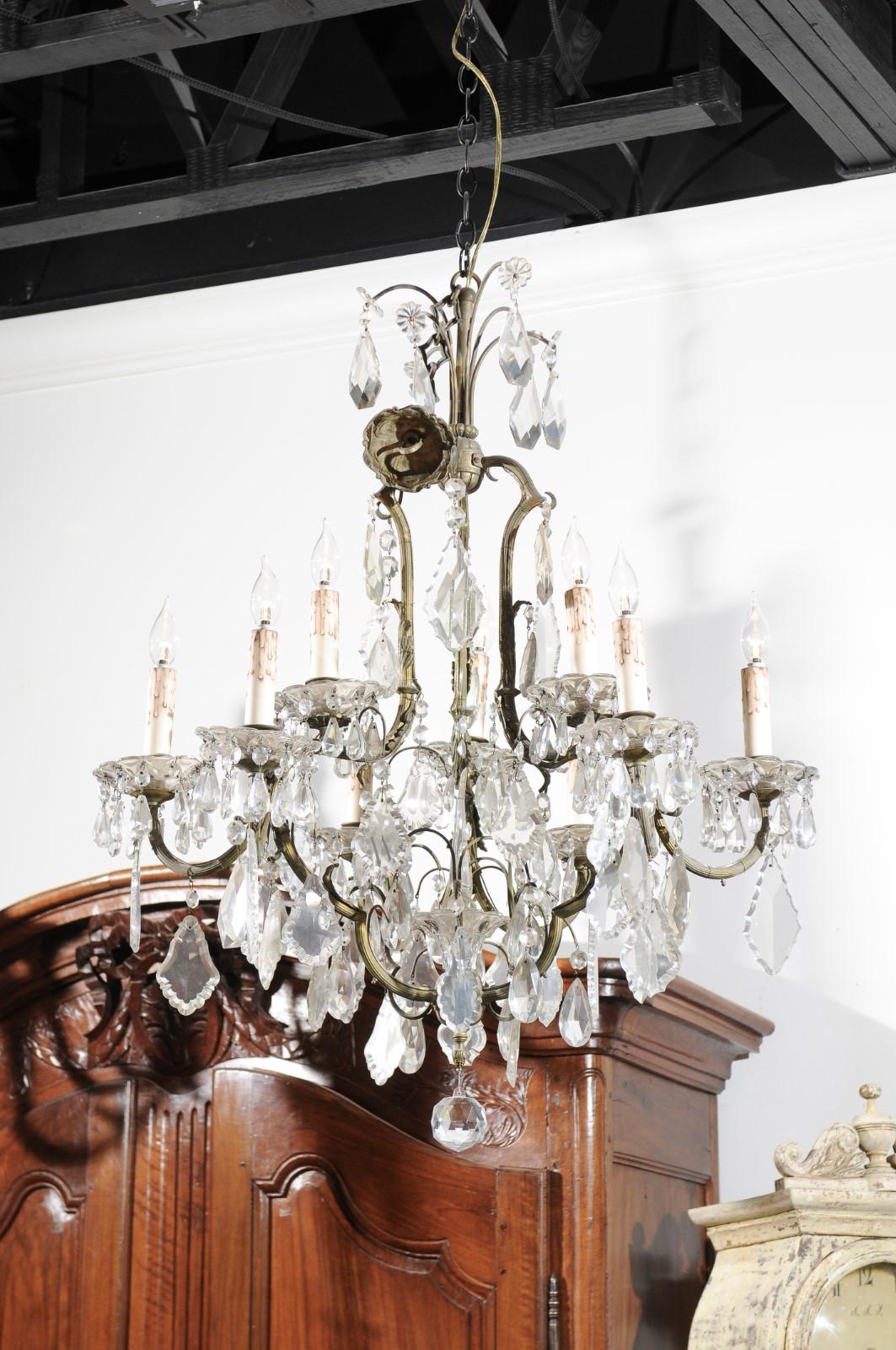 French Eight-Light Crystal Chandelier with Iron Armature from the 19th Century For Sale 8