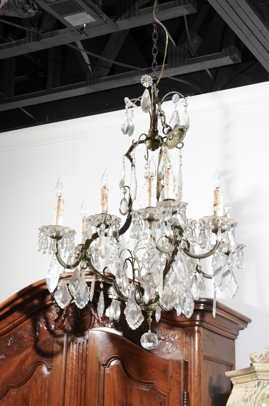 French Eight-Light Crystal Chandelier with Iron Armature from the 19th Century In Good Condition For Sale In Atlanta, GA