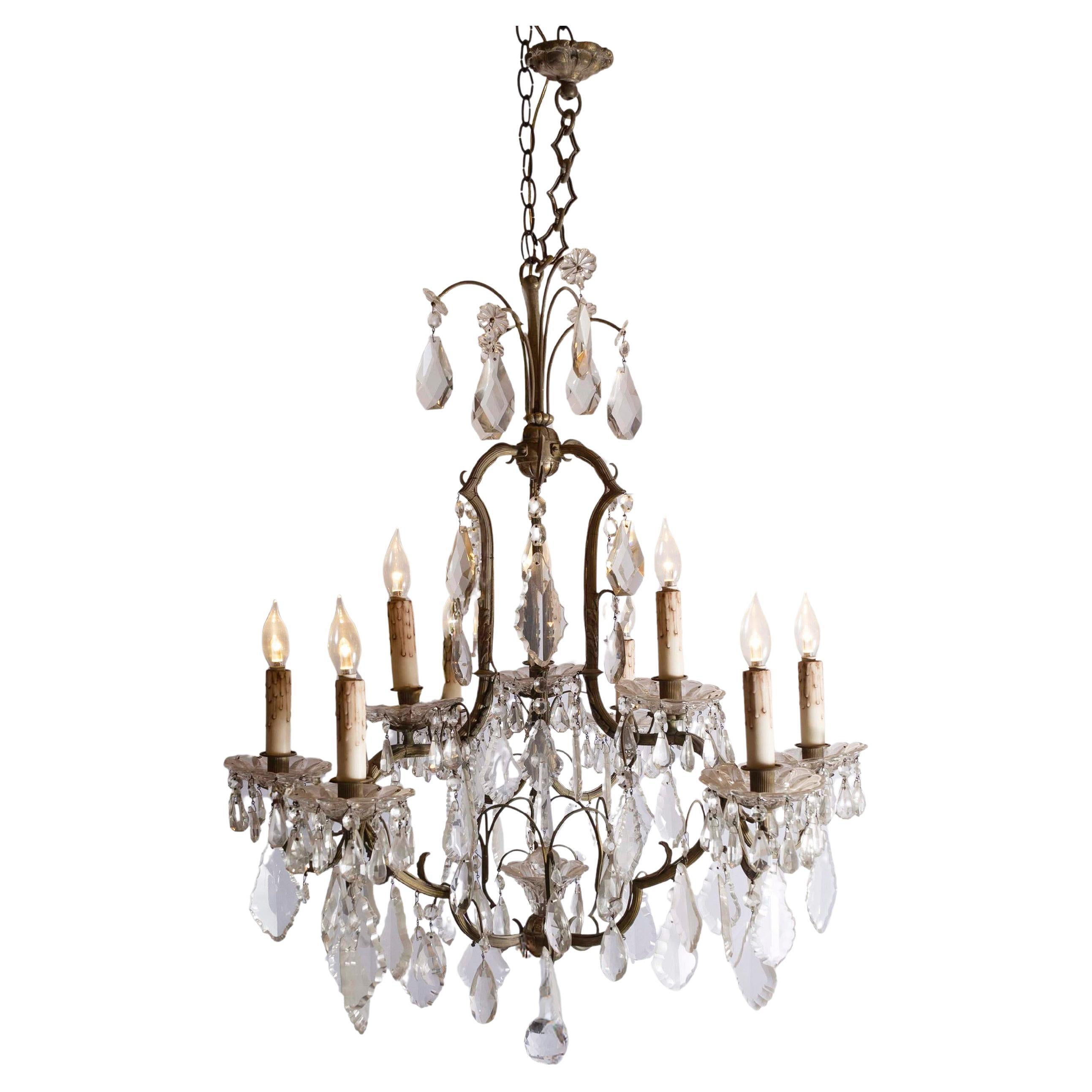 French Eight-Light Crystal Chandelier with Iron Armature from the 19th Century