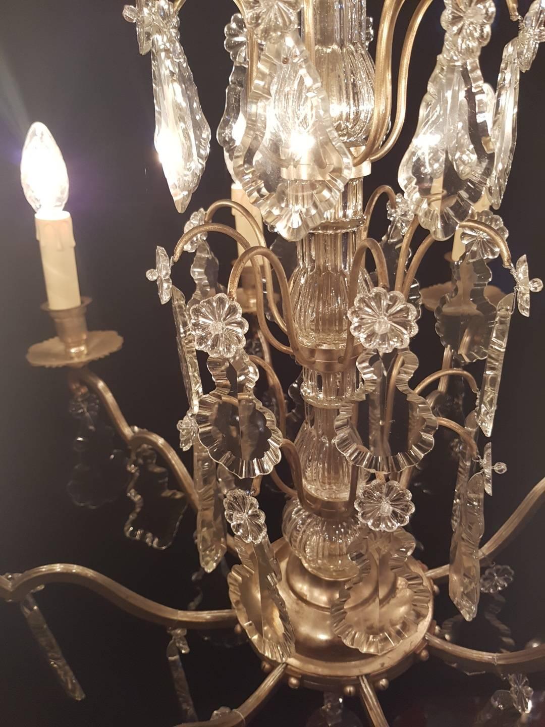 French Eight-Light Silver Colored Chandelier, Early 20th Century For Sale 7