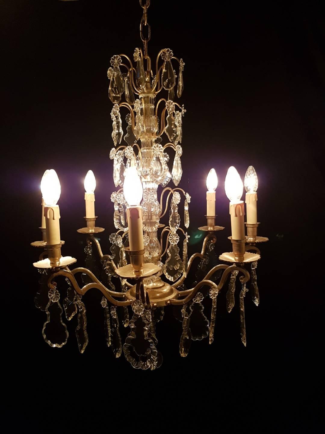 French Eight-Light Silver Colored Chandelier, Early 20th Century For Sale 11