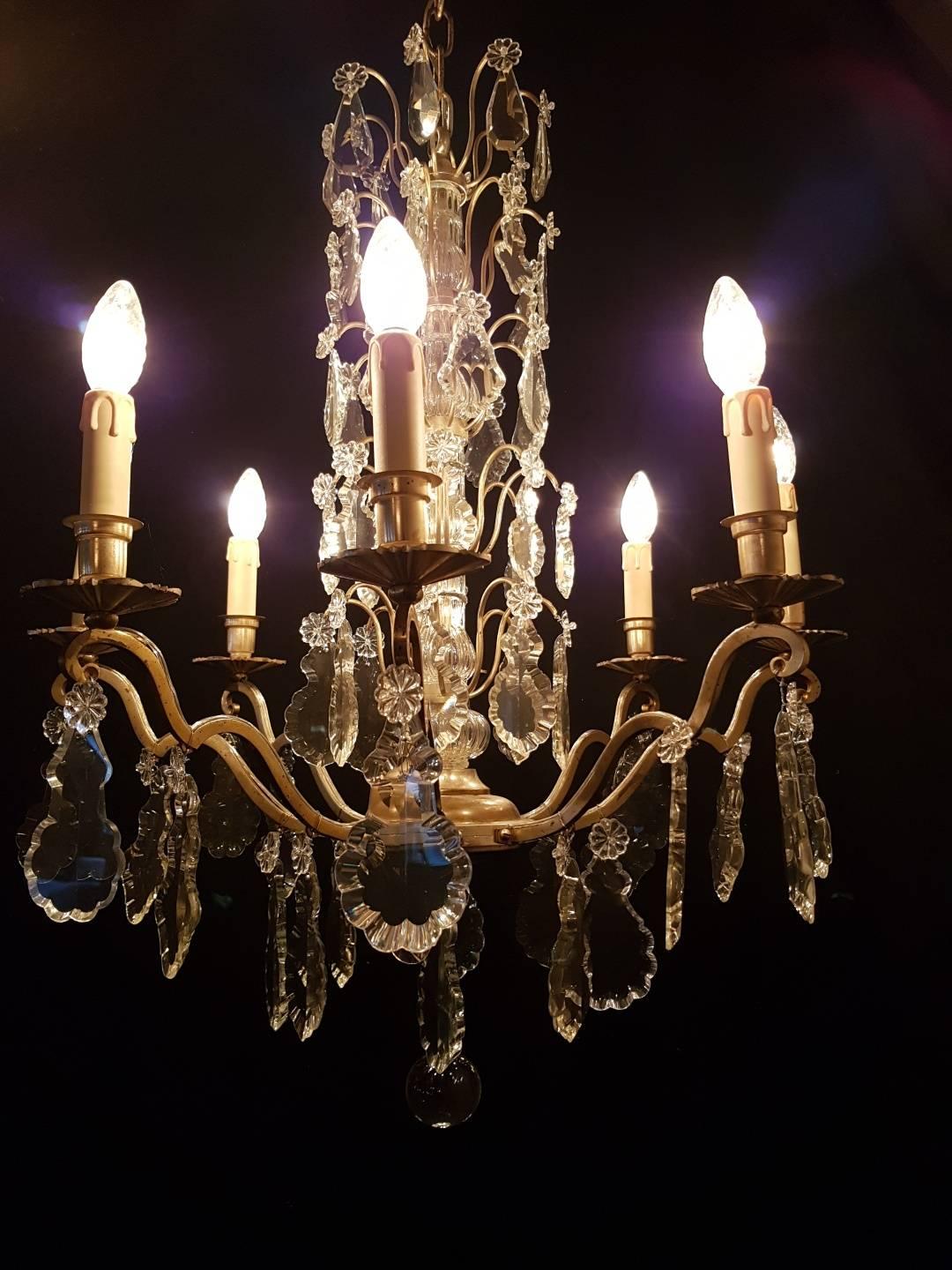 French Eight-Light Silver Colored Chandelier, Early 20th Century For Sale 12