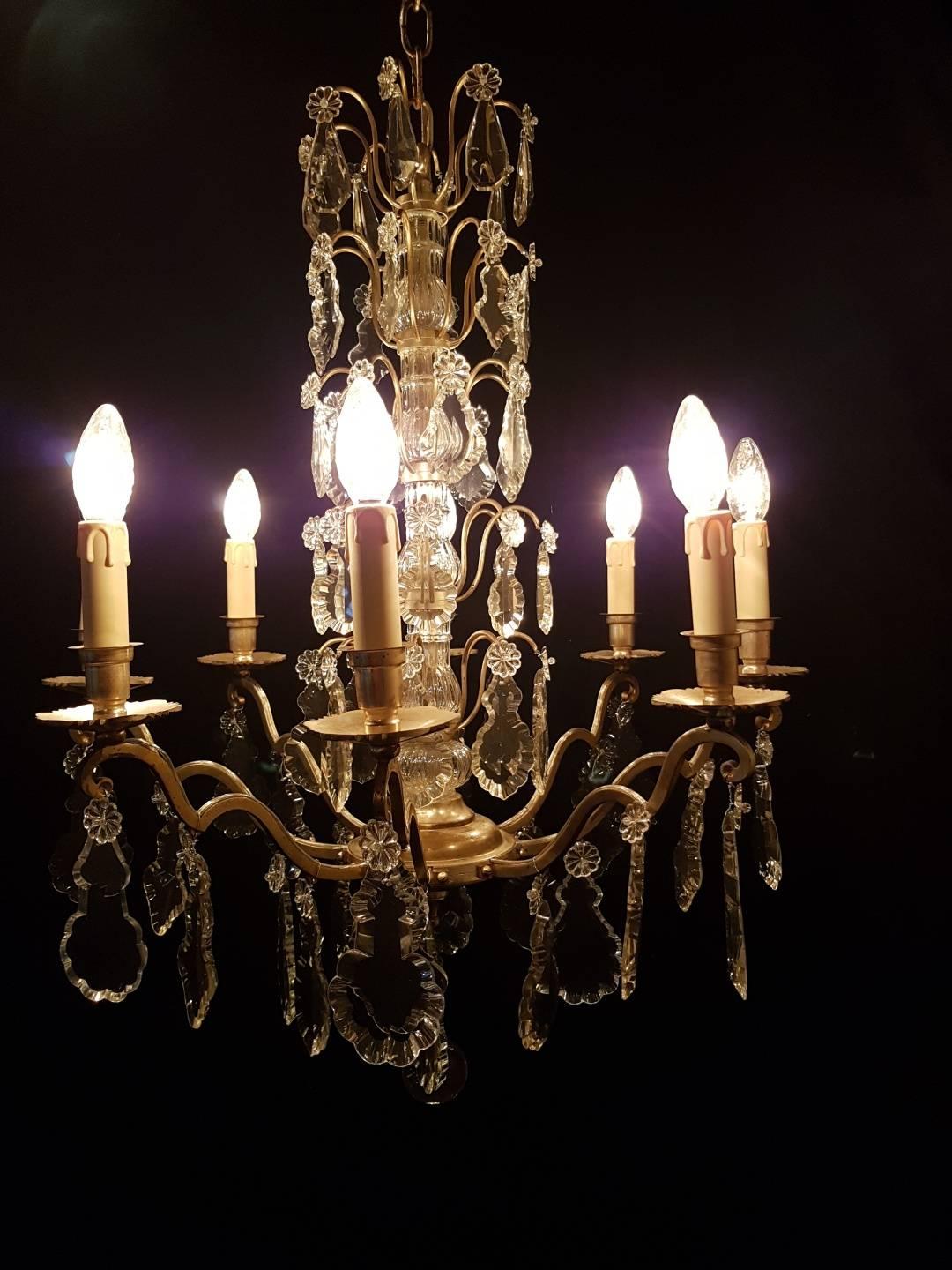 French Eight-Light Silver Colored Chandelier, Early 20th Century In Good Condition For Sale In Oldebroek, NL