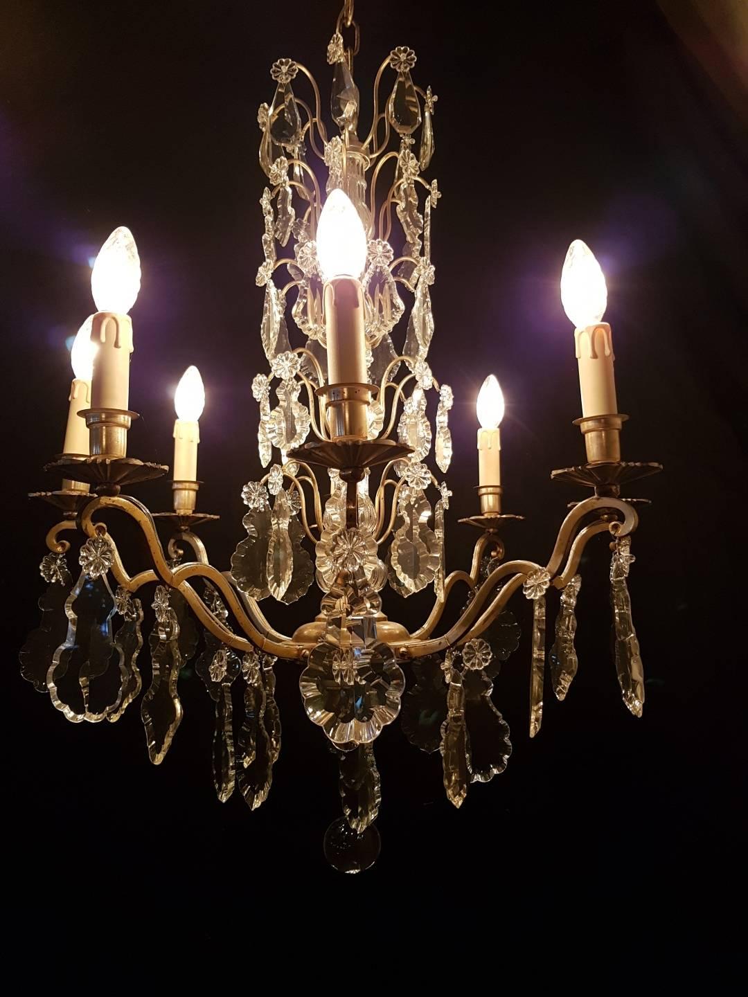 Bronze French Eight-Light Silver Colored Chandelier, Early 20th Century For Sale