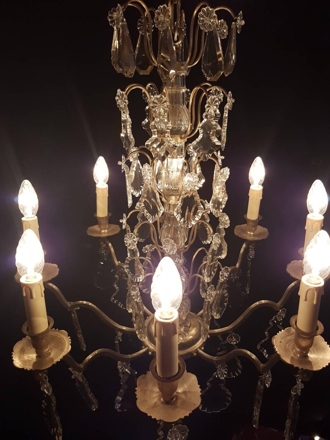 French Eight-Light Silver Colored Chandelier, Early 20th Century For Sale 1