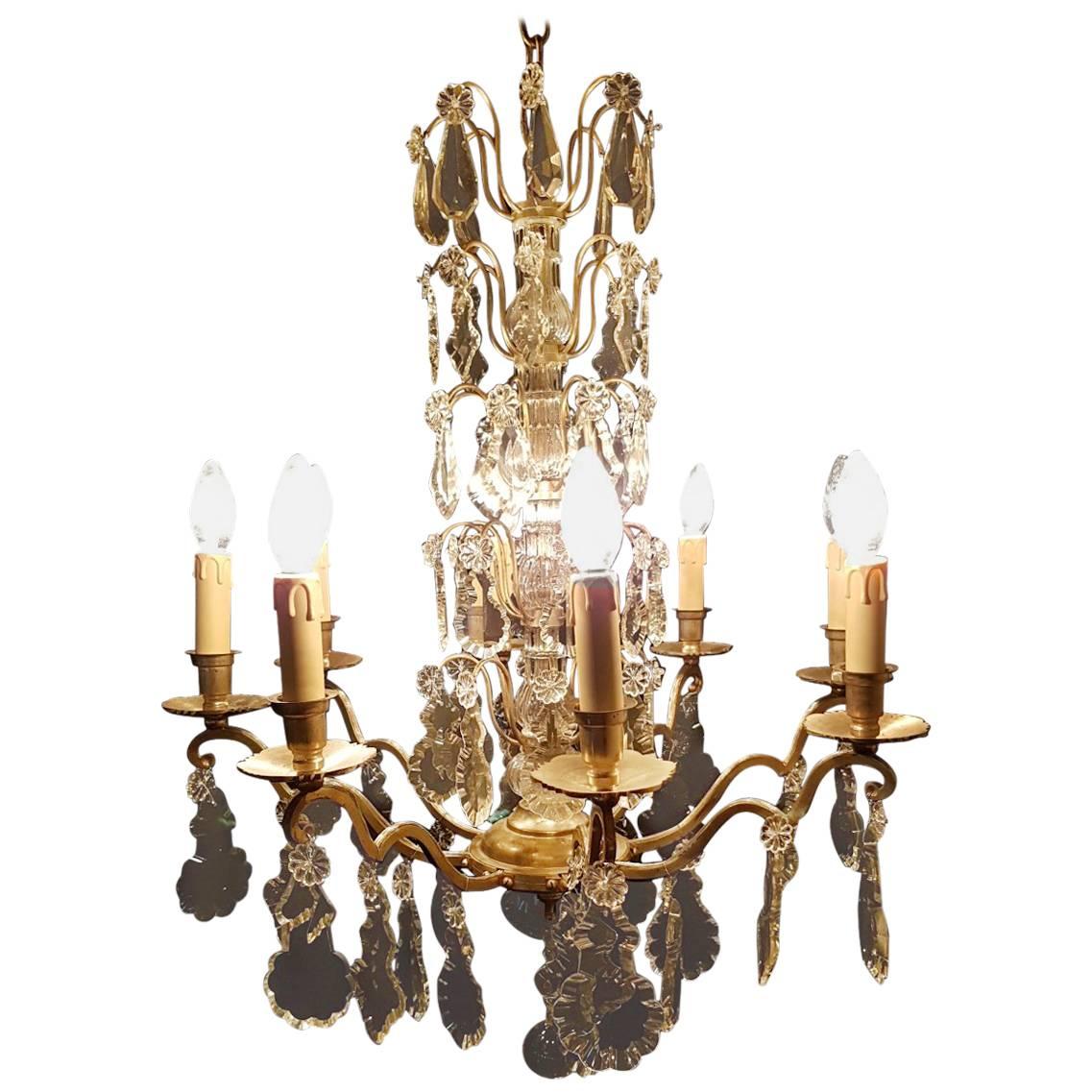 French Eight-Light Silver Colored Chandelier, Early 20th Century For Sale