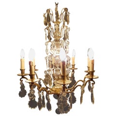 French Eight-Light Silver Colored Chandelier, Early 20th Century