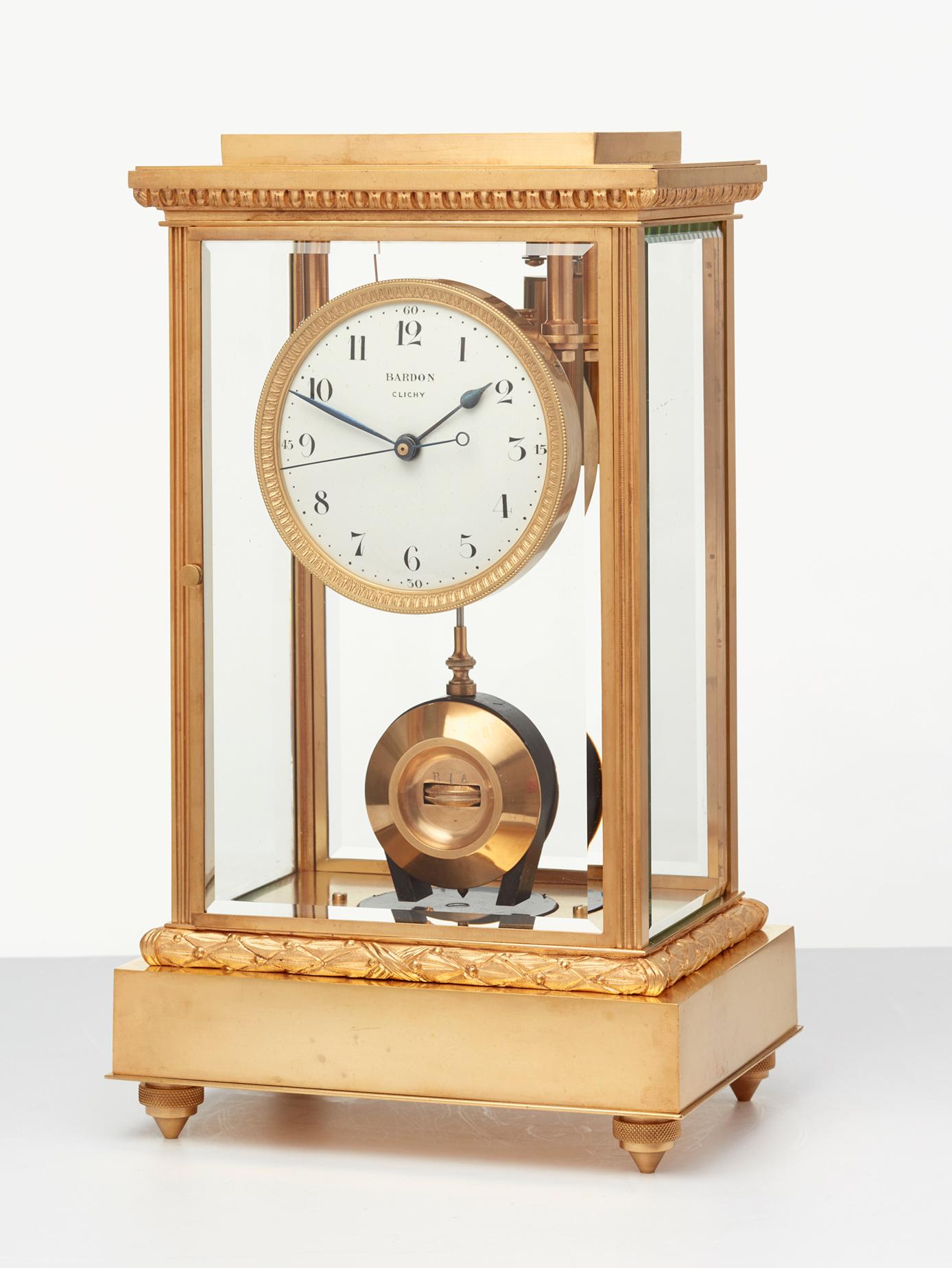 Gilt French electrical mantel clock by Bardon Clichy  For Sale