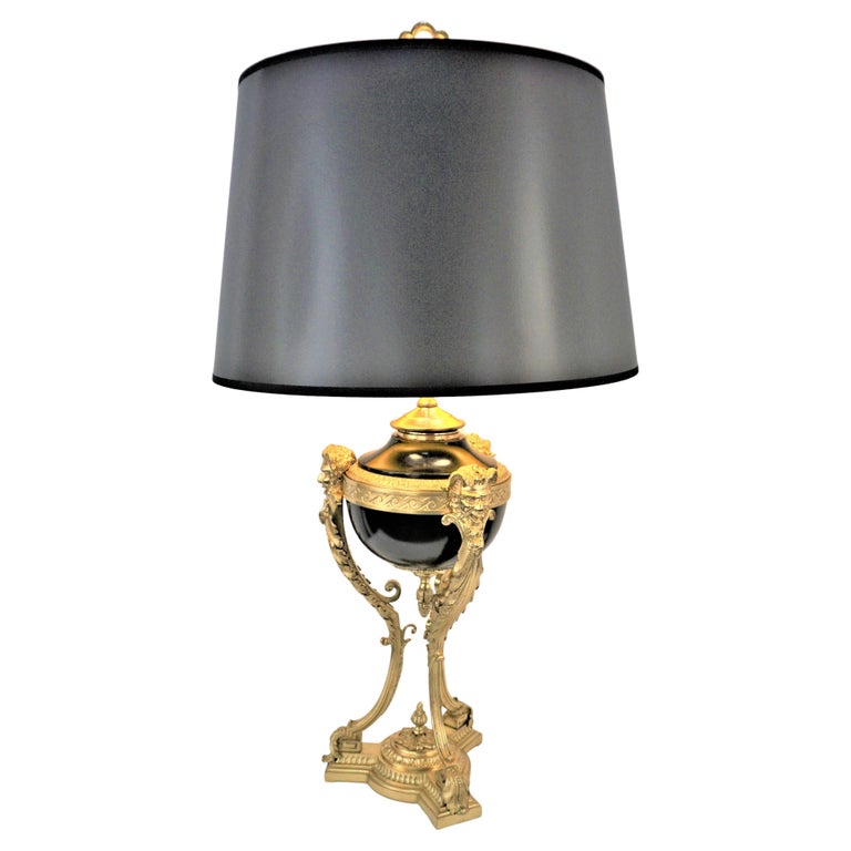French Electrified Bronze Empire Oil Lamp For Sale at 1stDibs