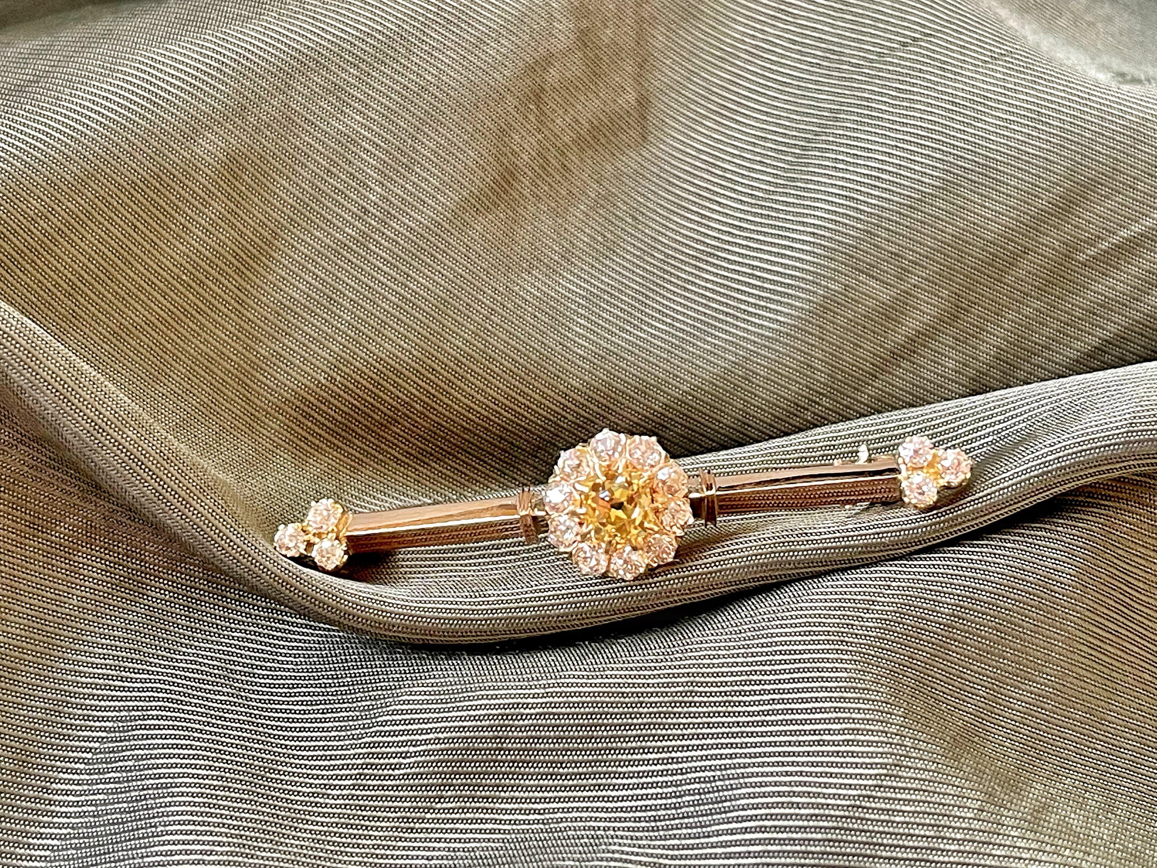 Art Nouveau Fancy Yellow Diamond Yellow Gold French Barrete Brooch In Excellent Condition For Sale In Viana do Castelo, PT