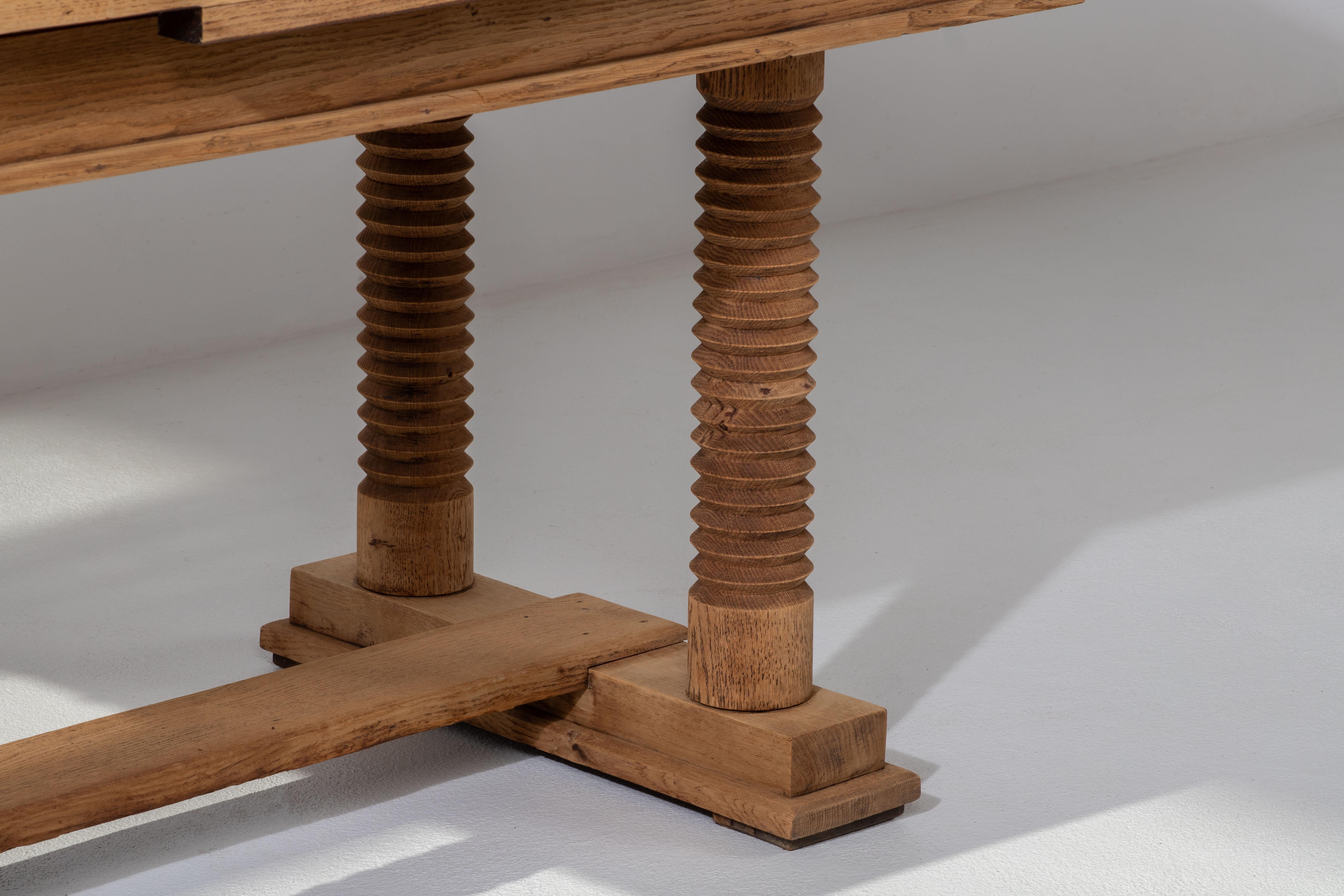 French Elegance: Natural Oak Table from 1940, Dudouyt For Sale 5