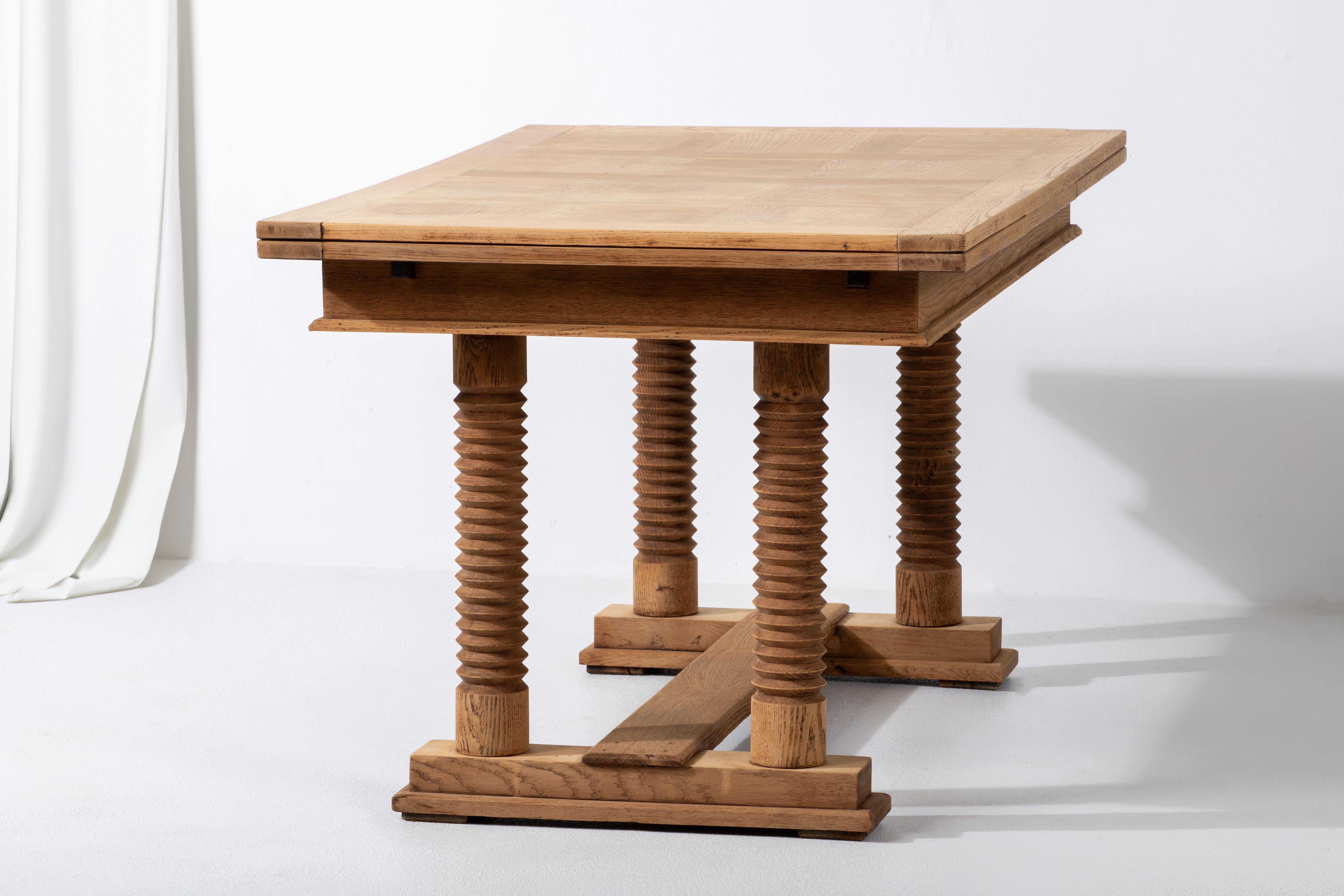 French Elegance: Natural Oak Table from 1940, Dudouyt For Sale 12