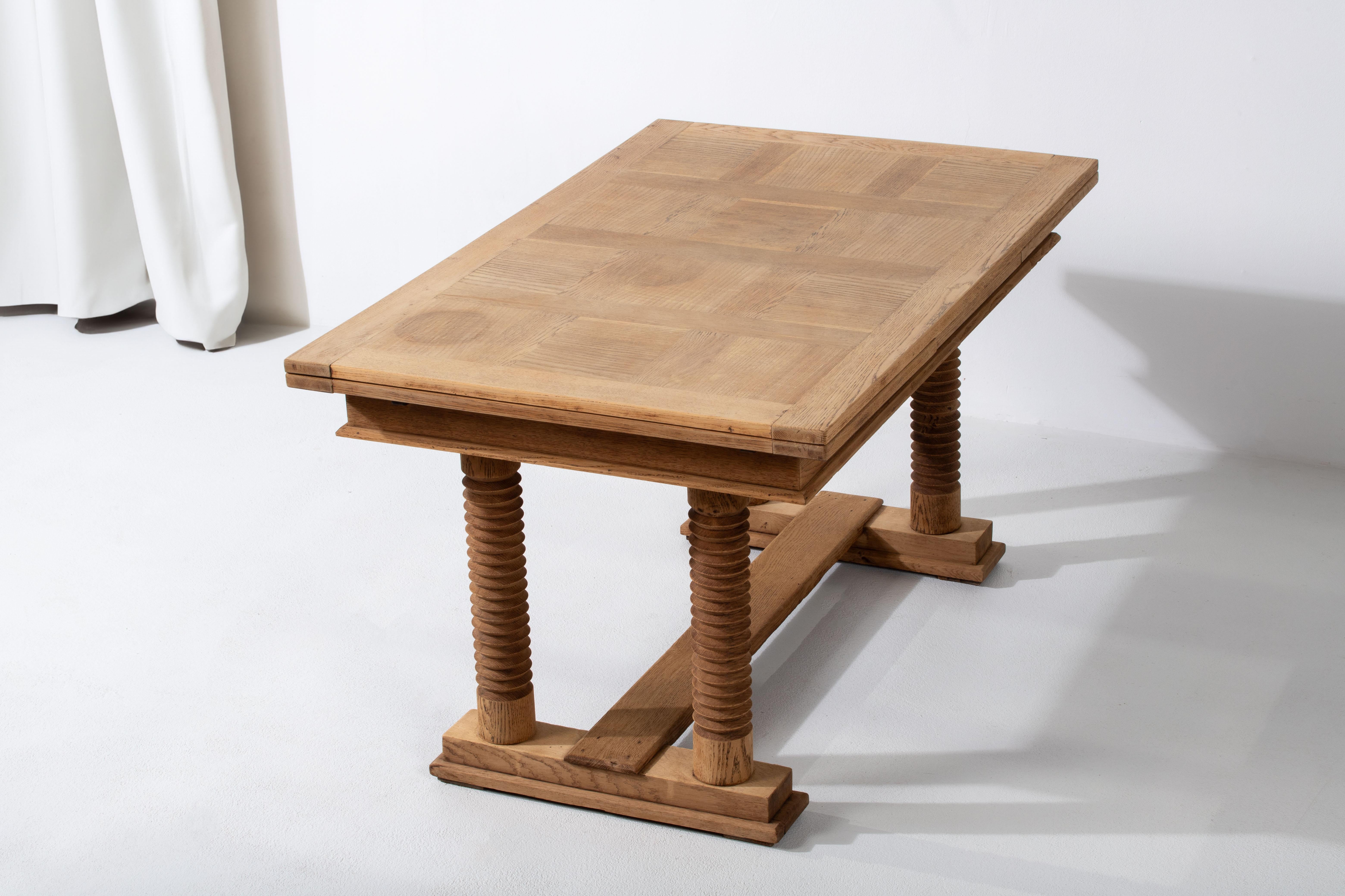 French Elegance: Natural Oak Table from 1940, Dudouyt For Sale 13