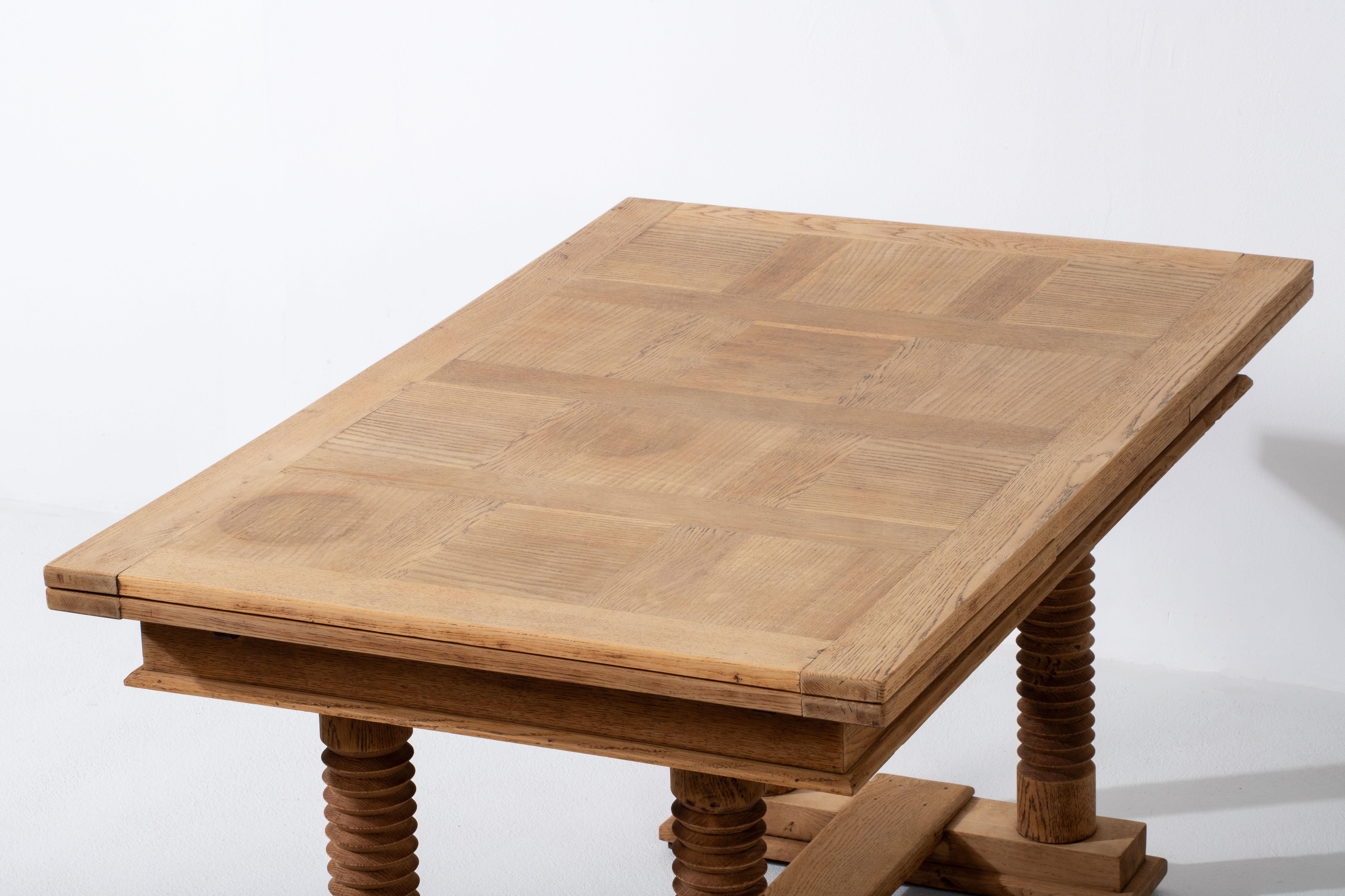 French Elegance: Natural Oak Table from 1940, Dudouyt For Sale 14
