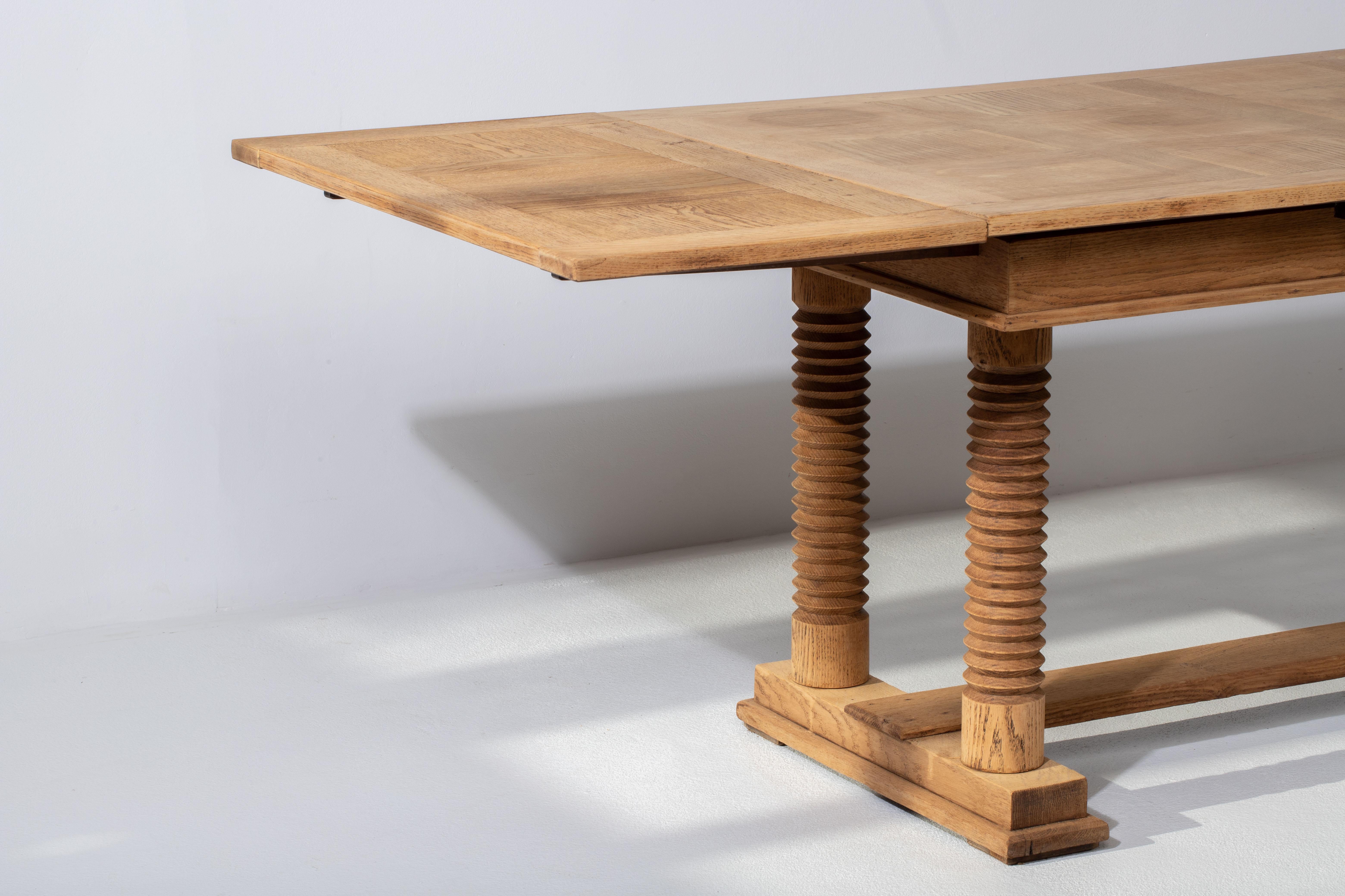 French Elegance: Natural Oak Table from 1940, Dudouyt For Sale 4