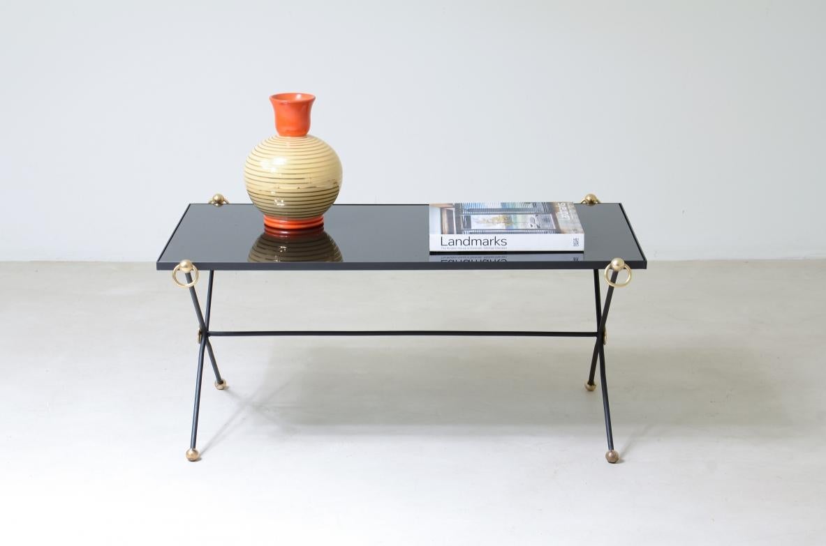 French elegant coffee table in turned iron and brass In Excellent Condition For Sale In Milano, IT