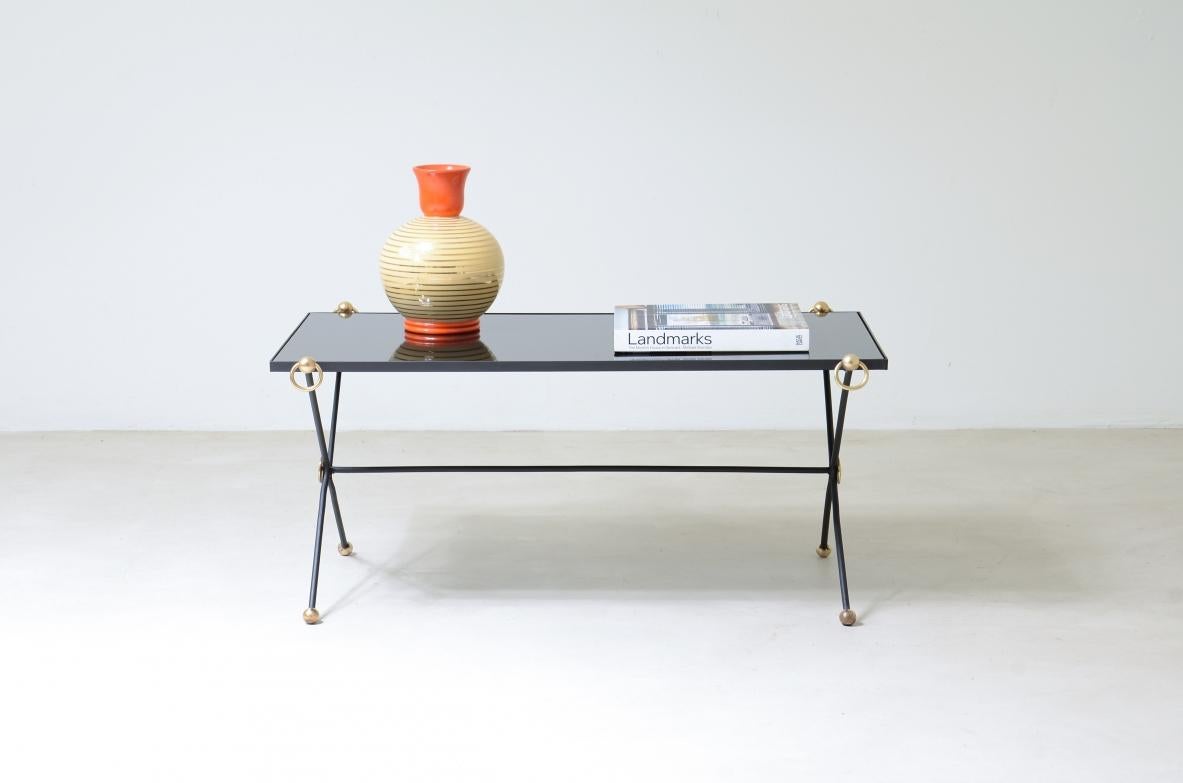 20th Century French elegant coffee table in turned iron and brass For Sale