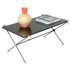 French elegant coffee table in turned iron and brass