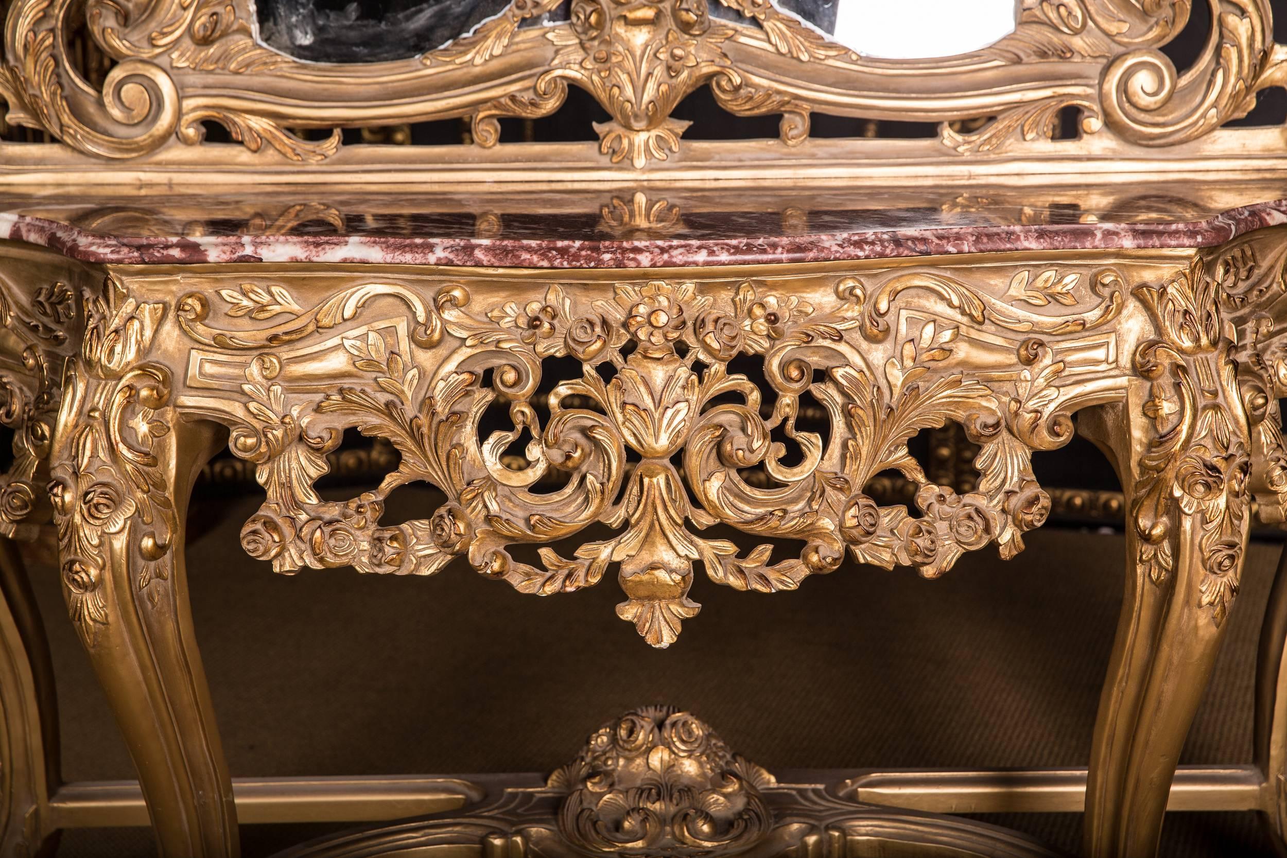 Italian French Elegant Rococo Console with Big Mirror