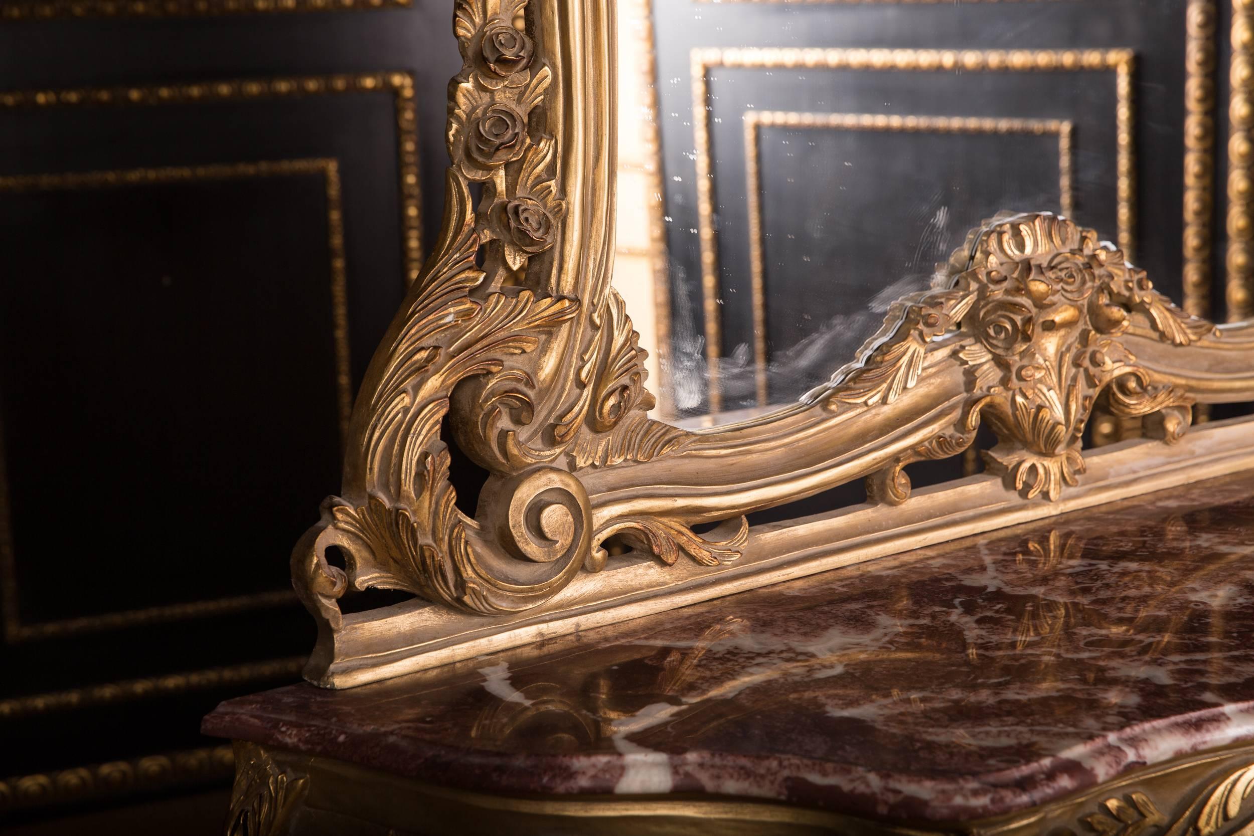 20th Century French Elegant Rococo Console with Big Mirror