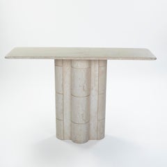 French Elegante Mid-Century Faux Bamboo Travertine Console Table 1970s