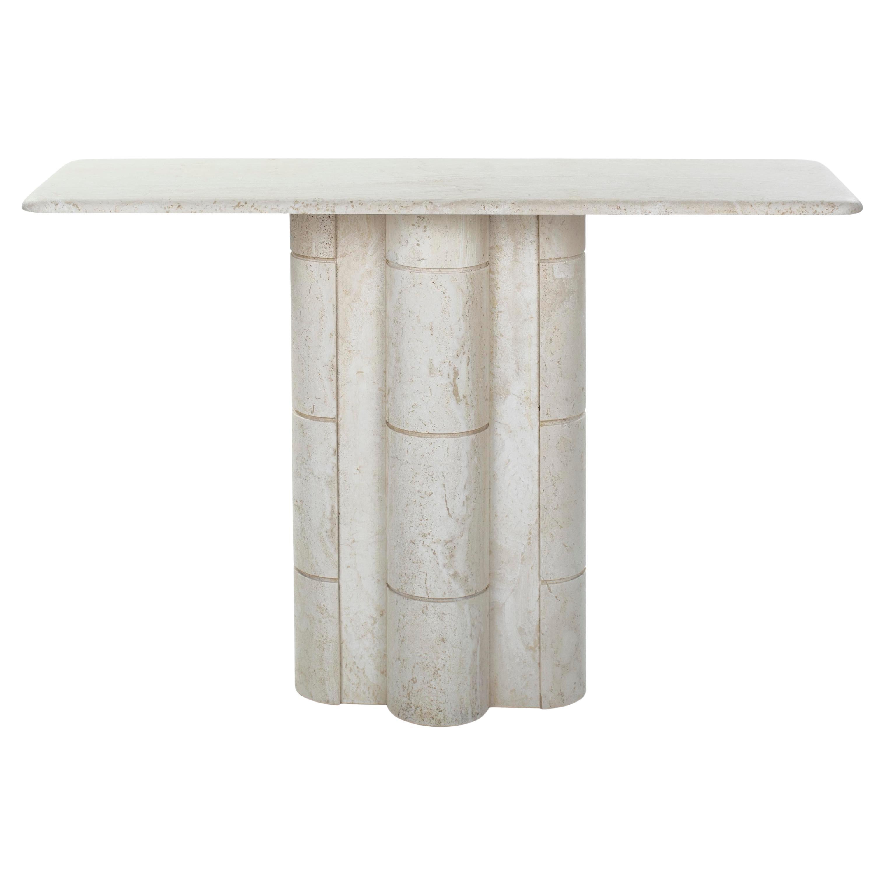 French Elegante Mid-Century Faux Bamboo Travertine Console Table 1970s