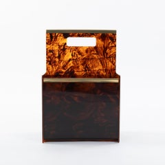 French Elegante Mid-Century Lucite-Brass Magazine Rack by Maison Dior 1970s