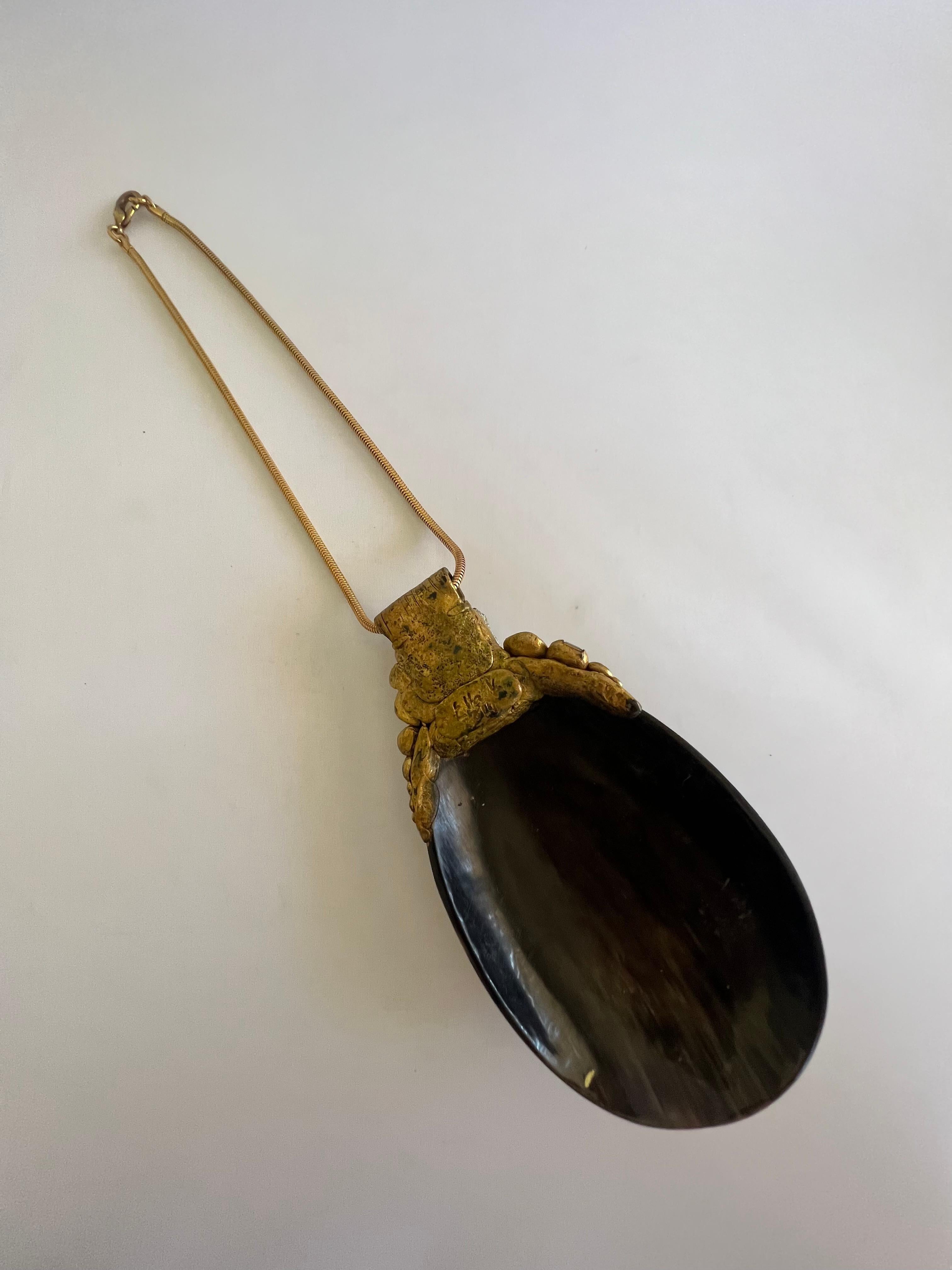 French Ella K Diamante, Blister Pearl, and Fools Gold Shell Pendant Necklace For Sale 1
