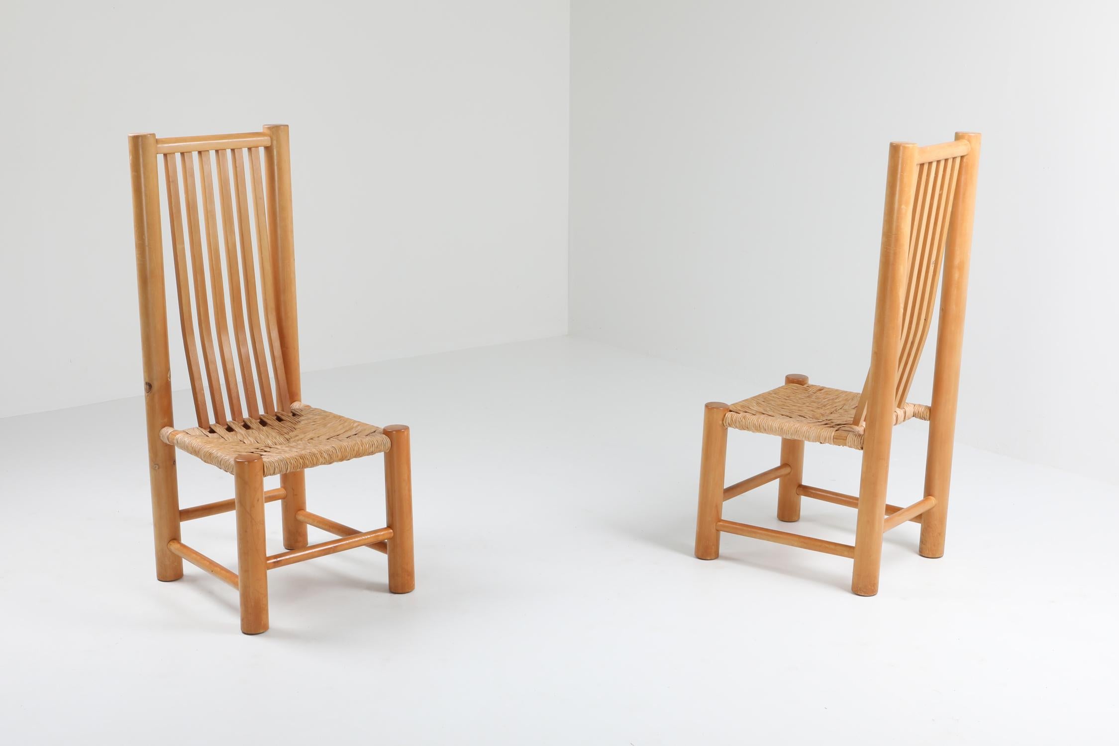 Organic Modern French Elm and Cord Chairs For Sale