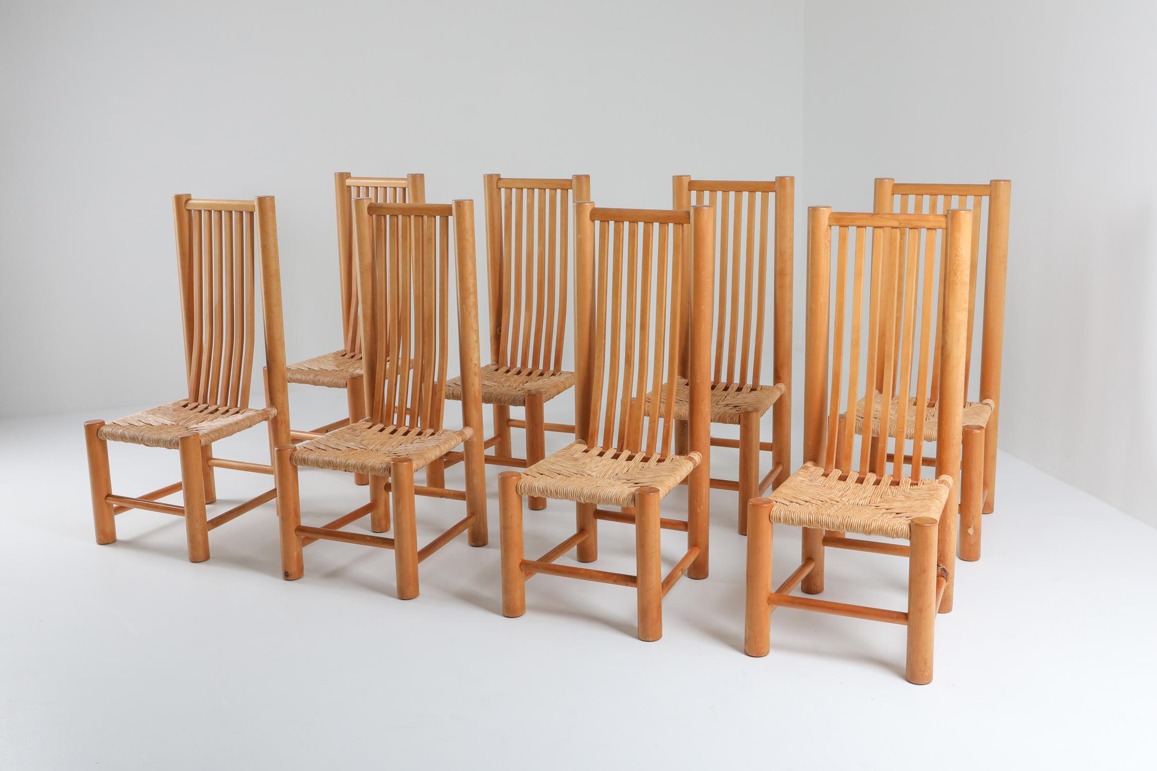 French Elm and Cord Chairs In Excellent Condition For Sale In Antwerp, BE