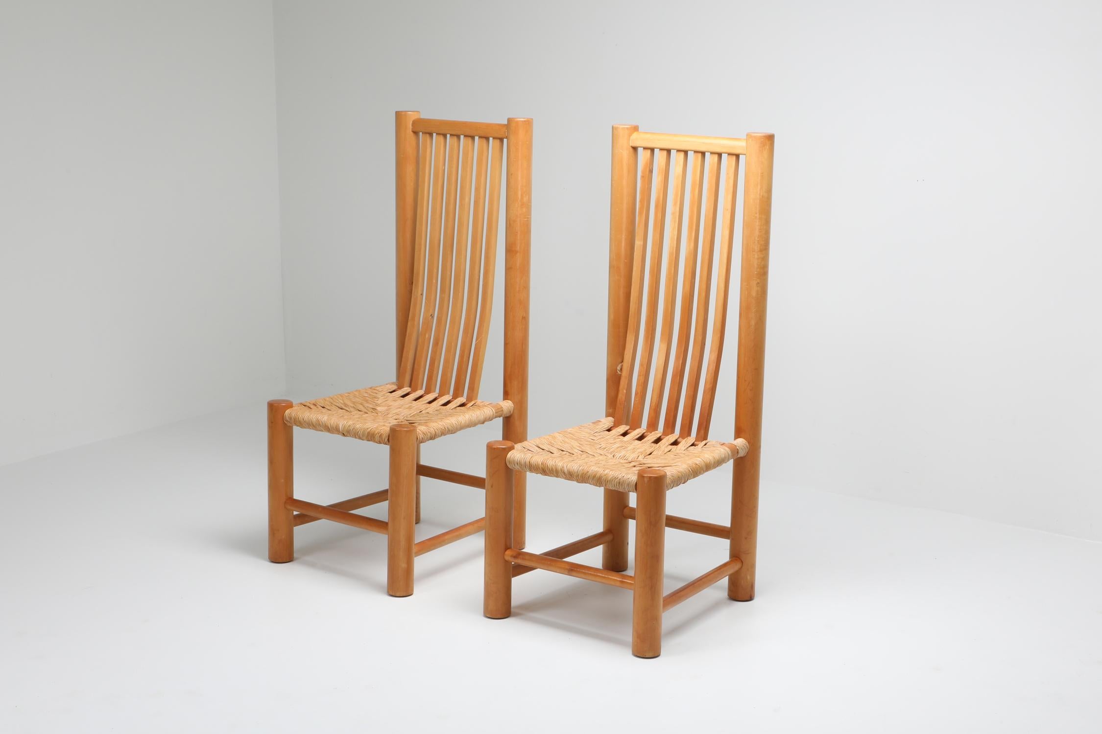 20th Century French Elm and Cord Chairs For Sale
