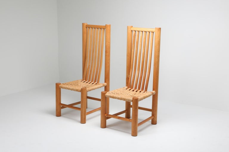 French Elm and Cord Chairs For Sale at 1stDibs