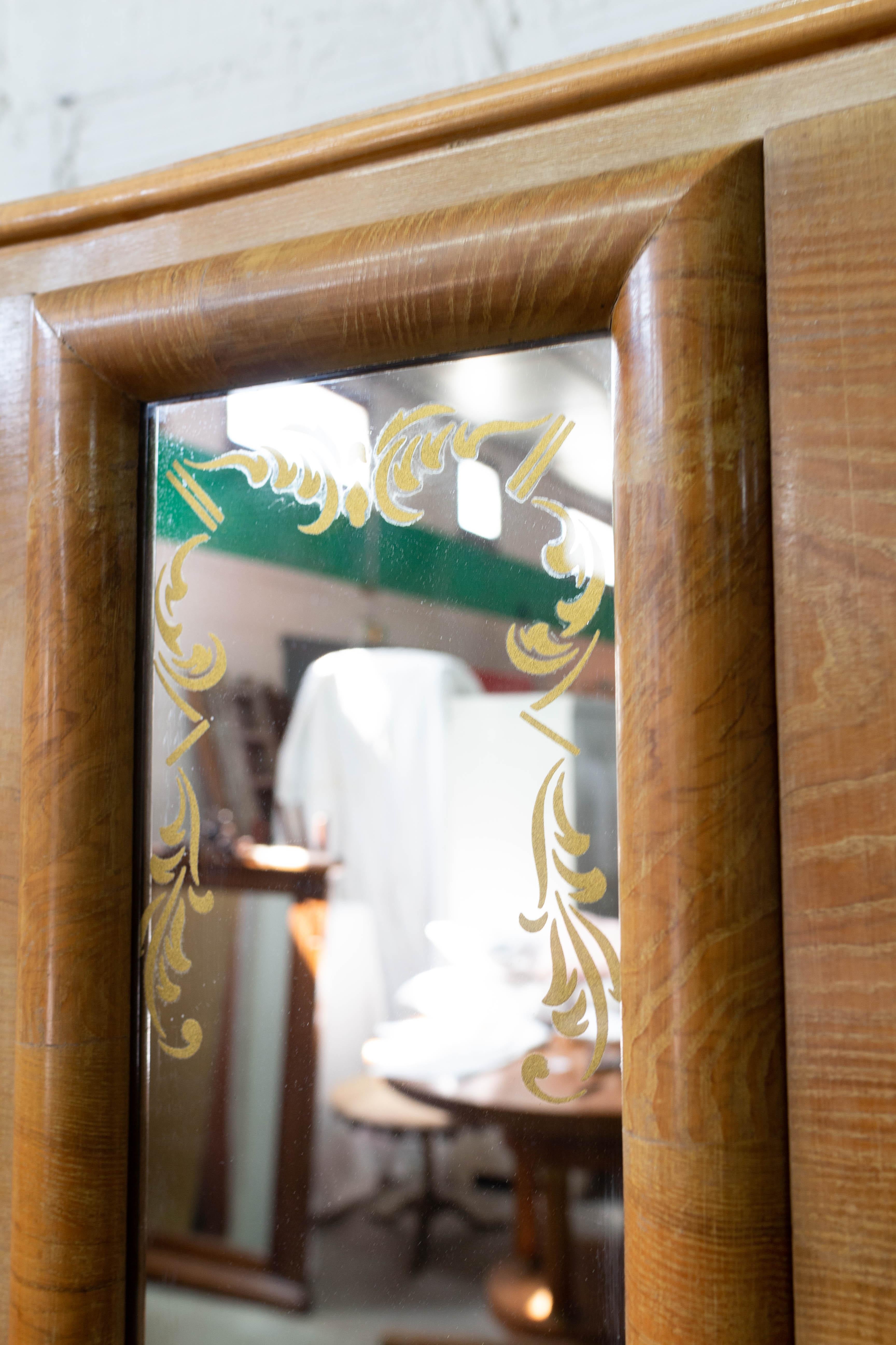 French Elm Armoire Full Length Mirror, circa 1940 For Sale 3