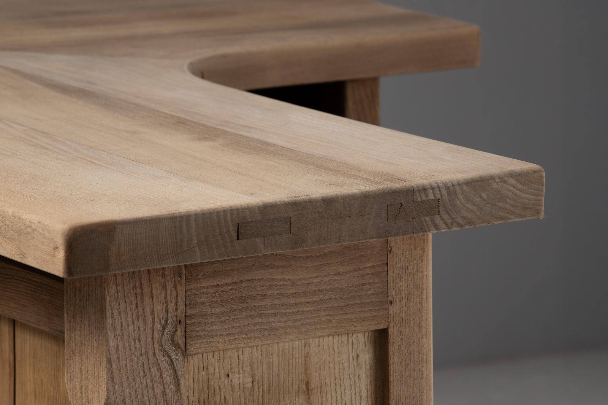 Walnut French Elm Bar with Brutalist Detailing For Sale
