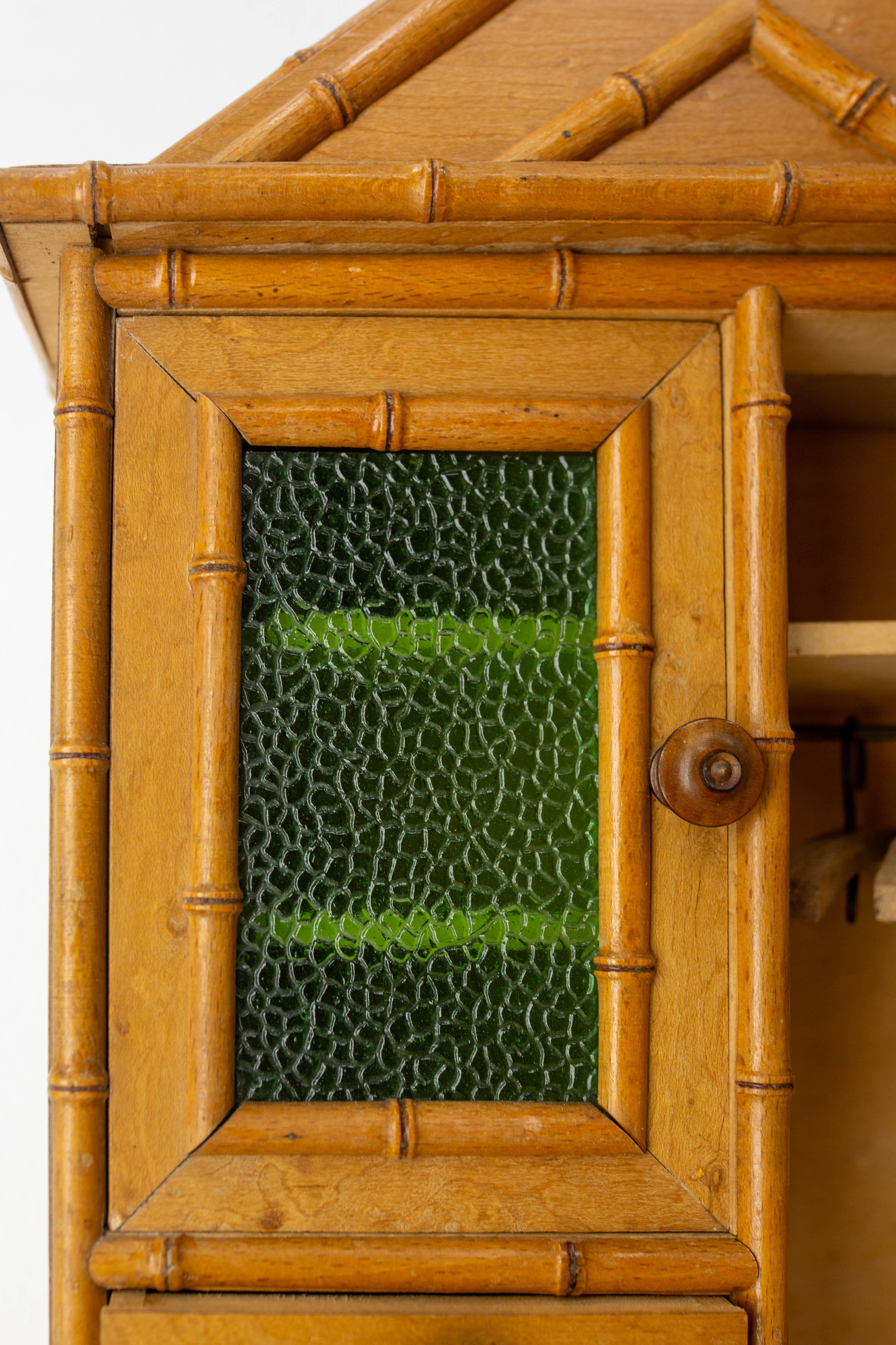 French Elm Burl & Beveled Mirror Doll Wardrobe Bamboo Children Toy, circa 1900 For Sale 6