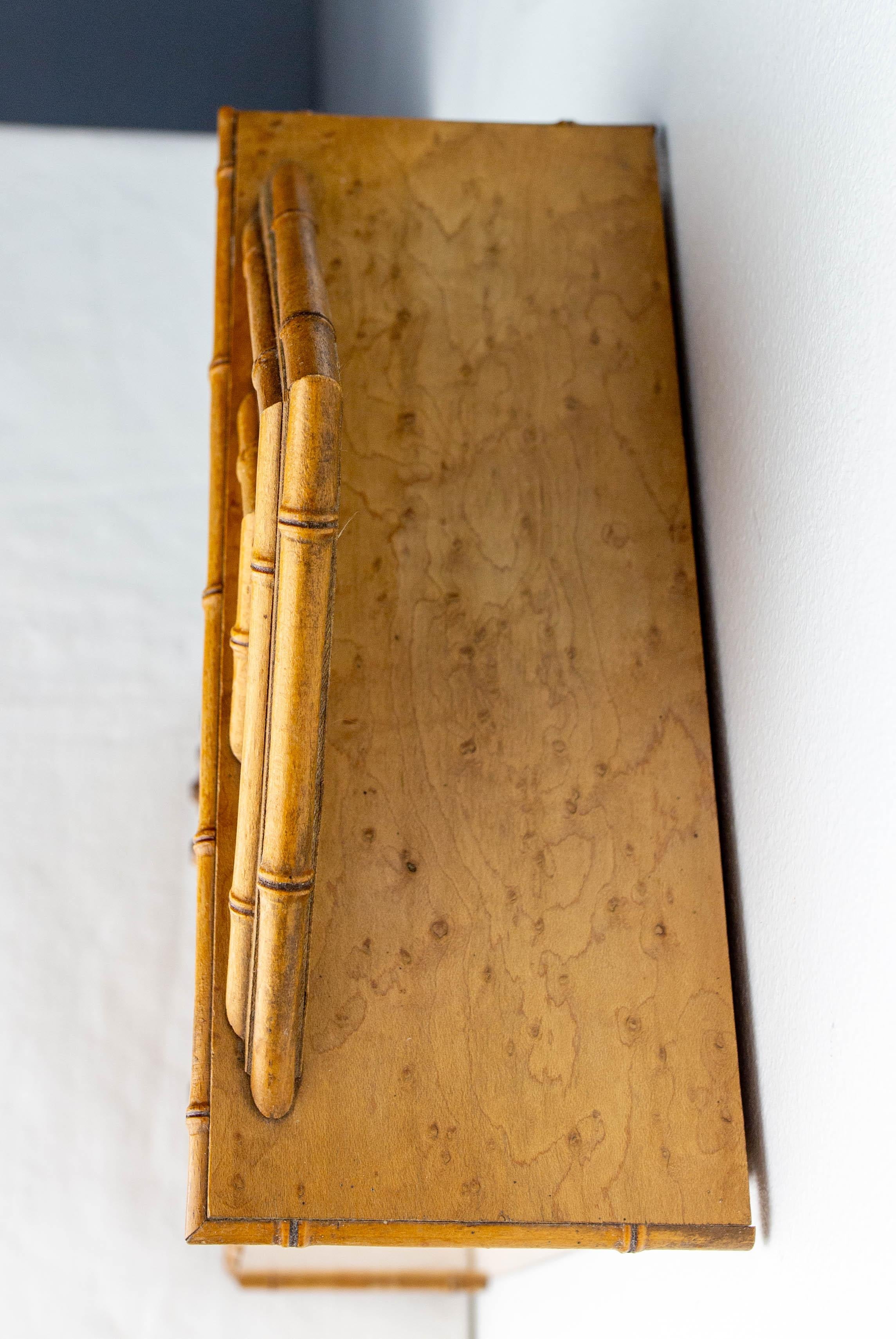 French Elm Burl & Beveled Mirror Doll Wardrobe Bamboo Children Toy, circa 1900 For Sale 2