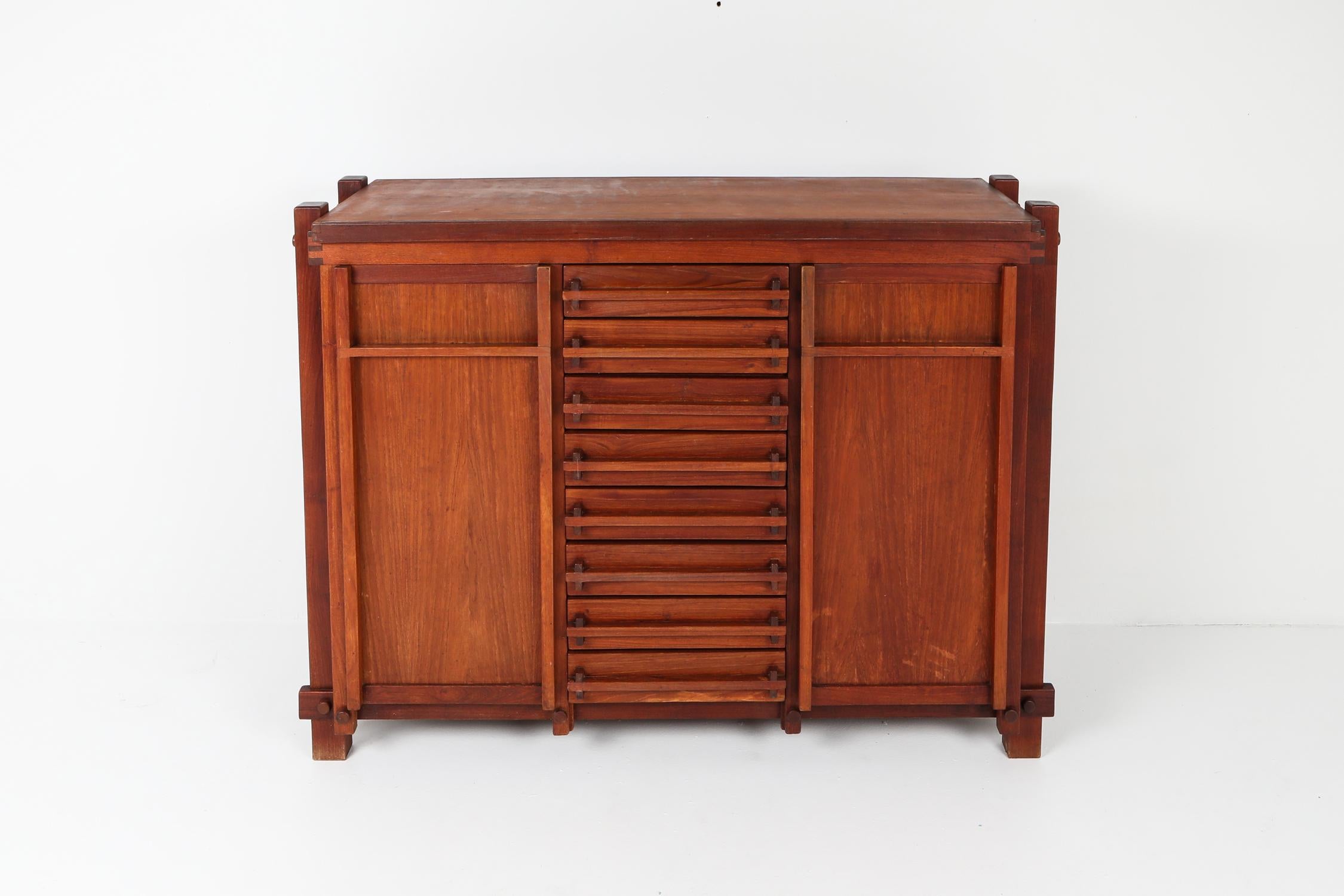European French Elm Cabinet in the Style of Pierre Chapo