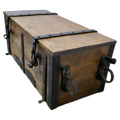 Antique French Elm CannonBall Box with Iron Hasps and Carrying Hoops