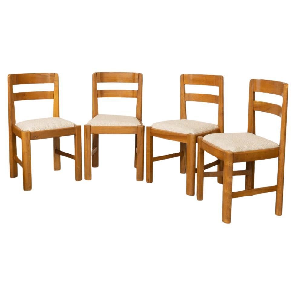 French Elm Dining Chairs, Set of 4