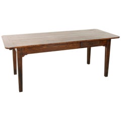 Used French Elm Farm Table or Dining Table With Drawer and Breadboard, circa 1900