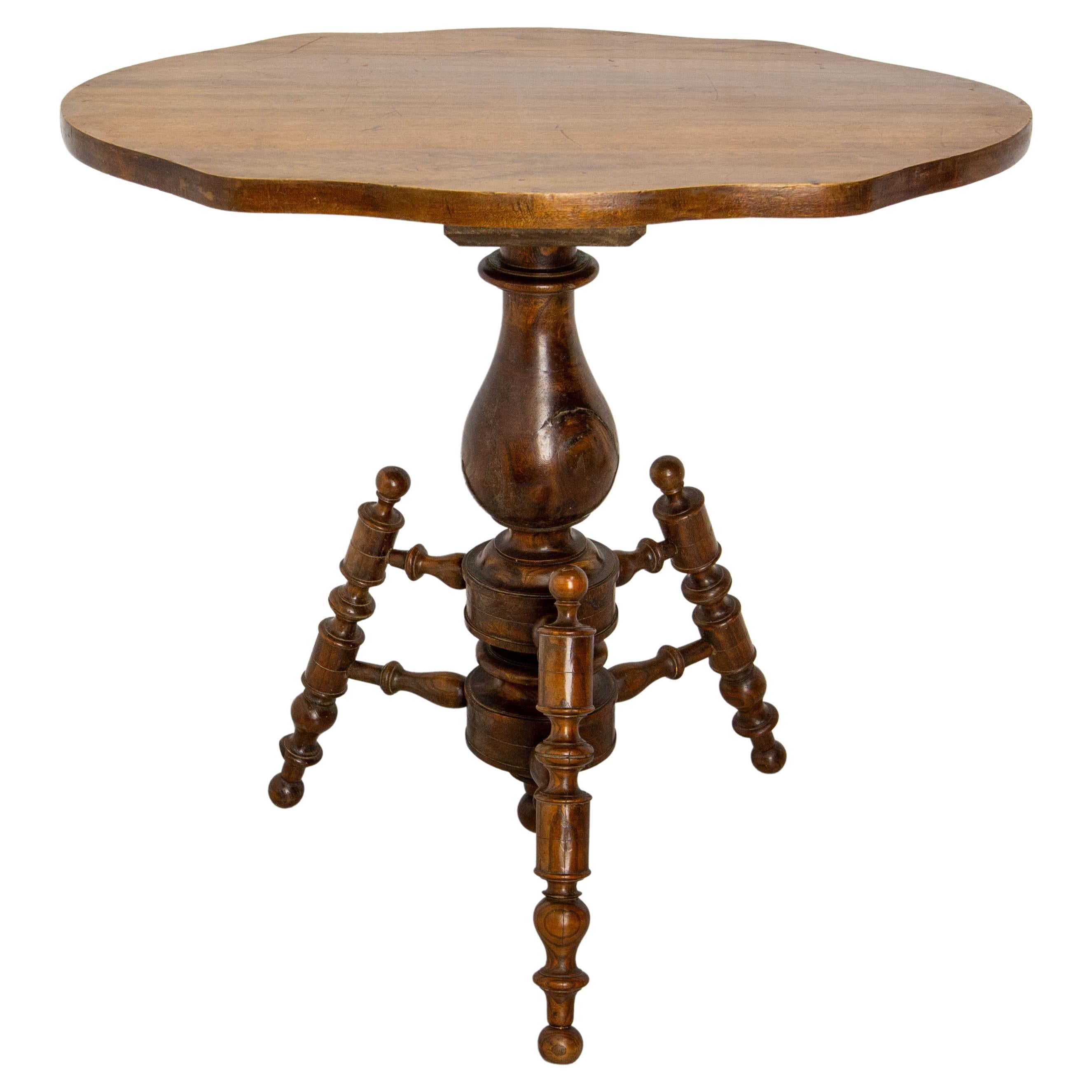 French Elm Gueridon or Side Table with Turned Feet, circa 1920 For Sale