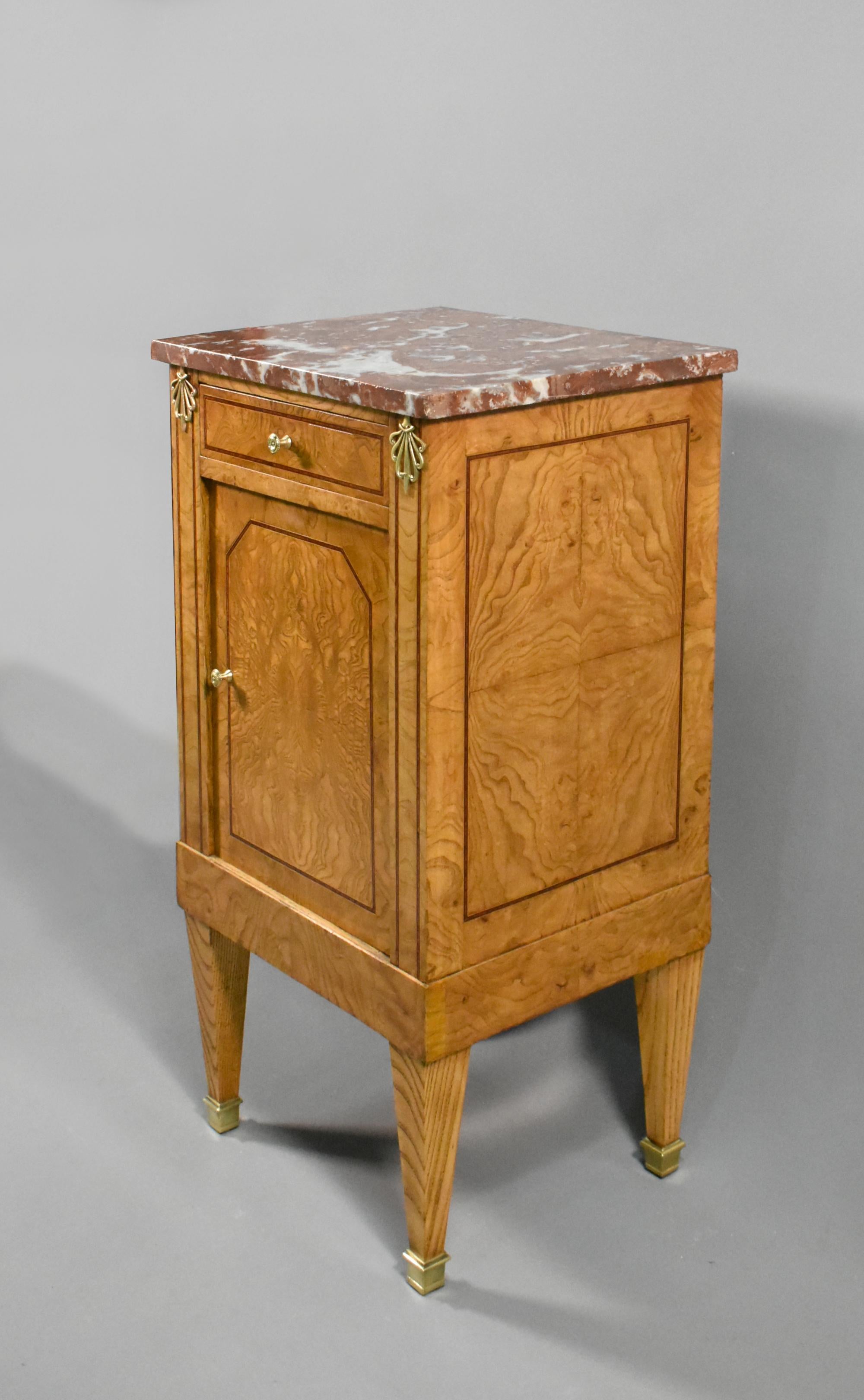 Inlay French Elm & Marble Cabinet Louis XVI Style For Sale
