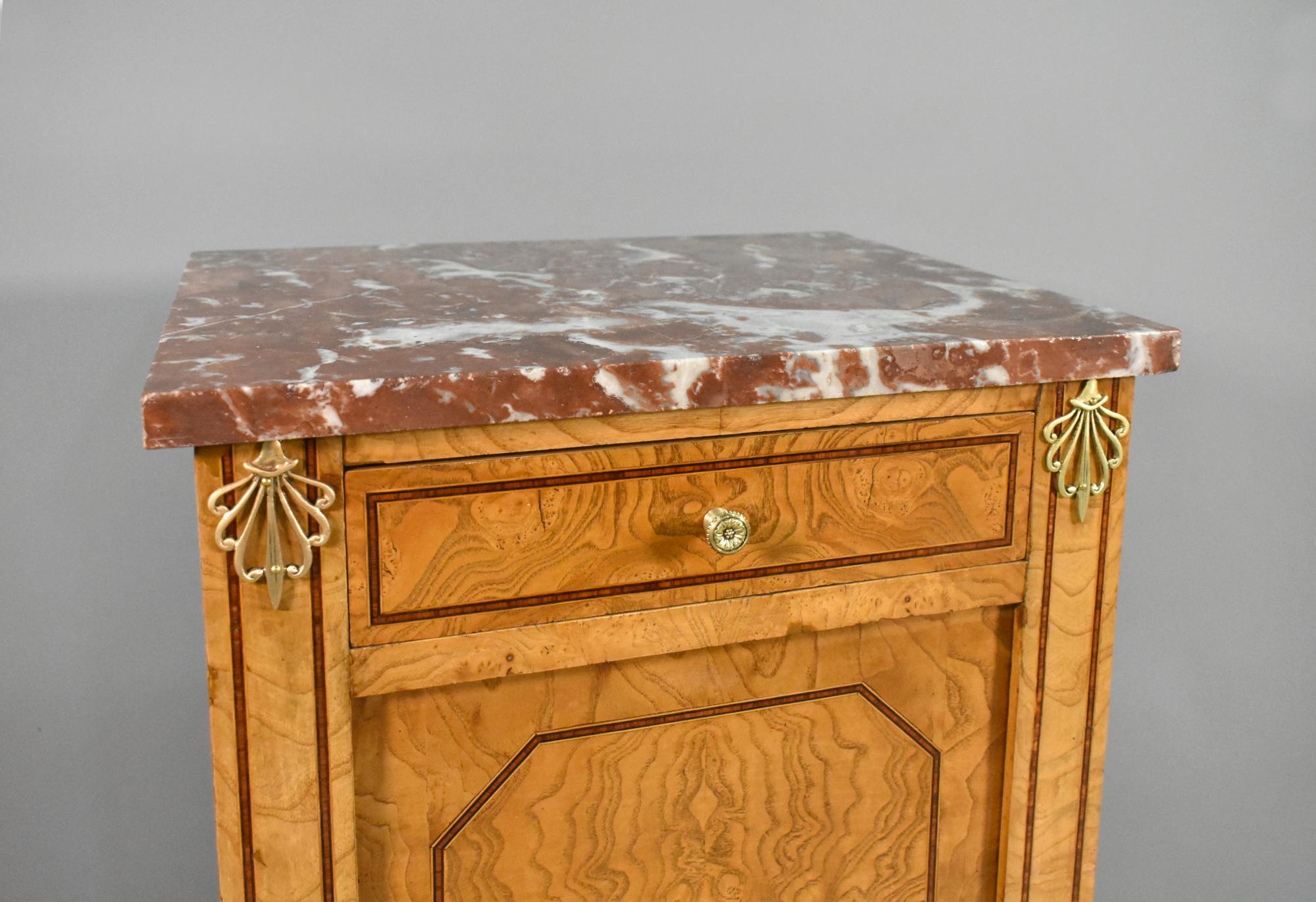 Brass French Elm & Marble Cabinet Louis XVI Style For Sale