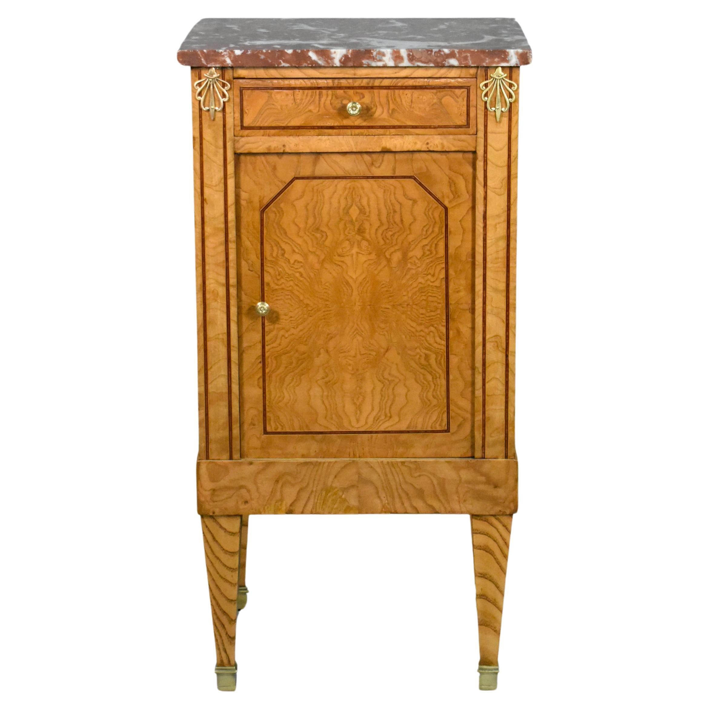 French Elm & Marble Cabinet Louis XVI Style For Sale
