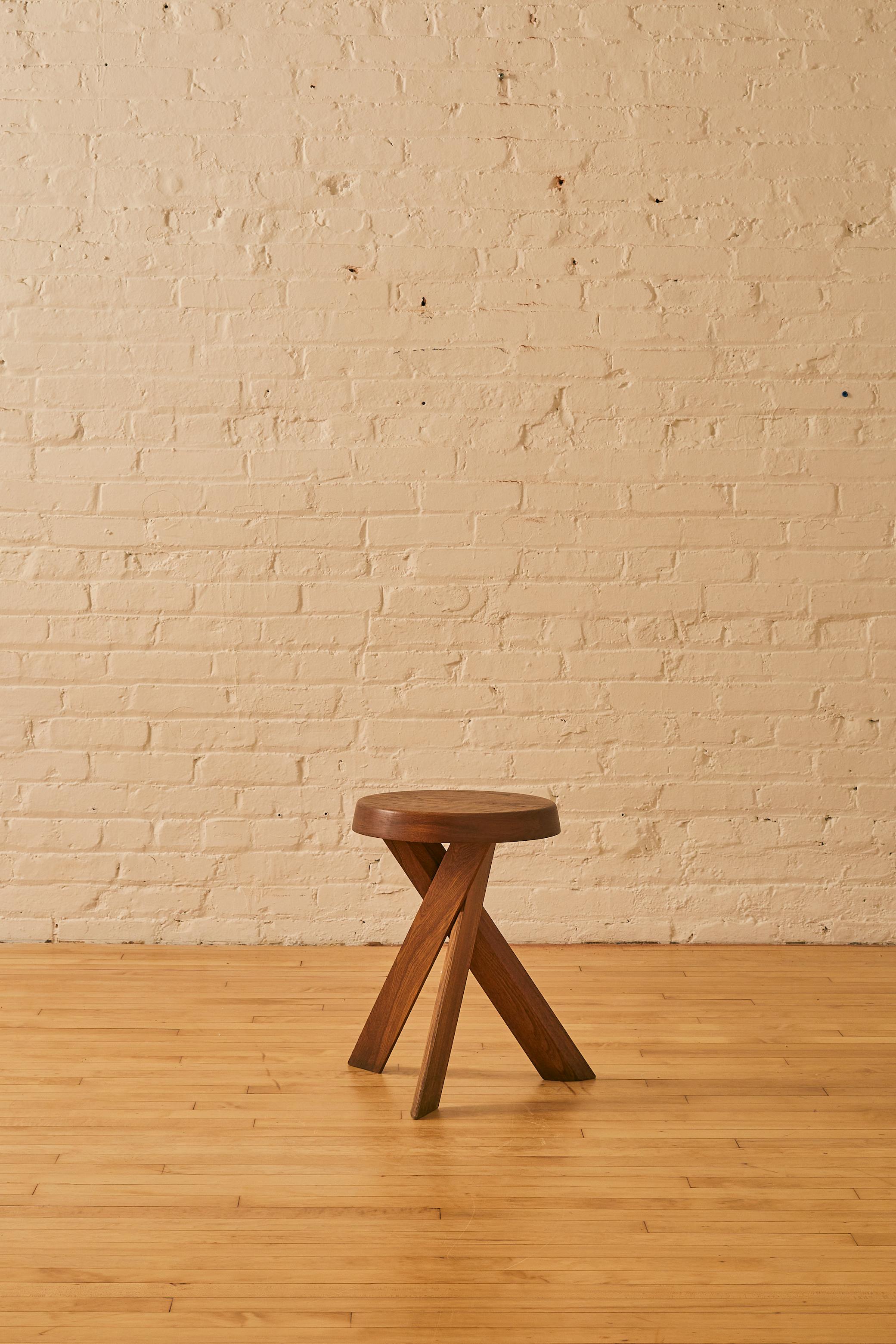 French Elm Stool by Pierre Chapo in Elm wood.