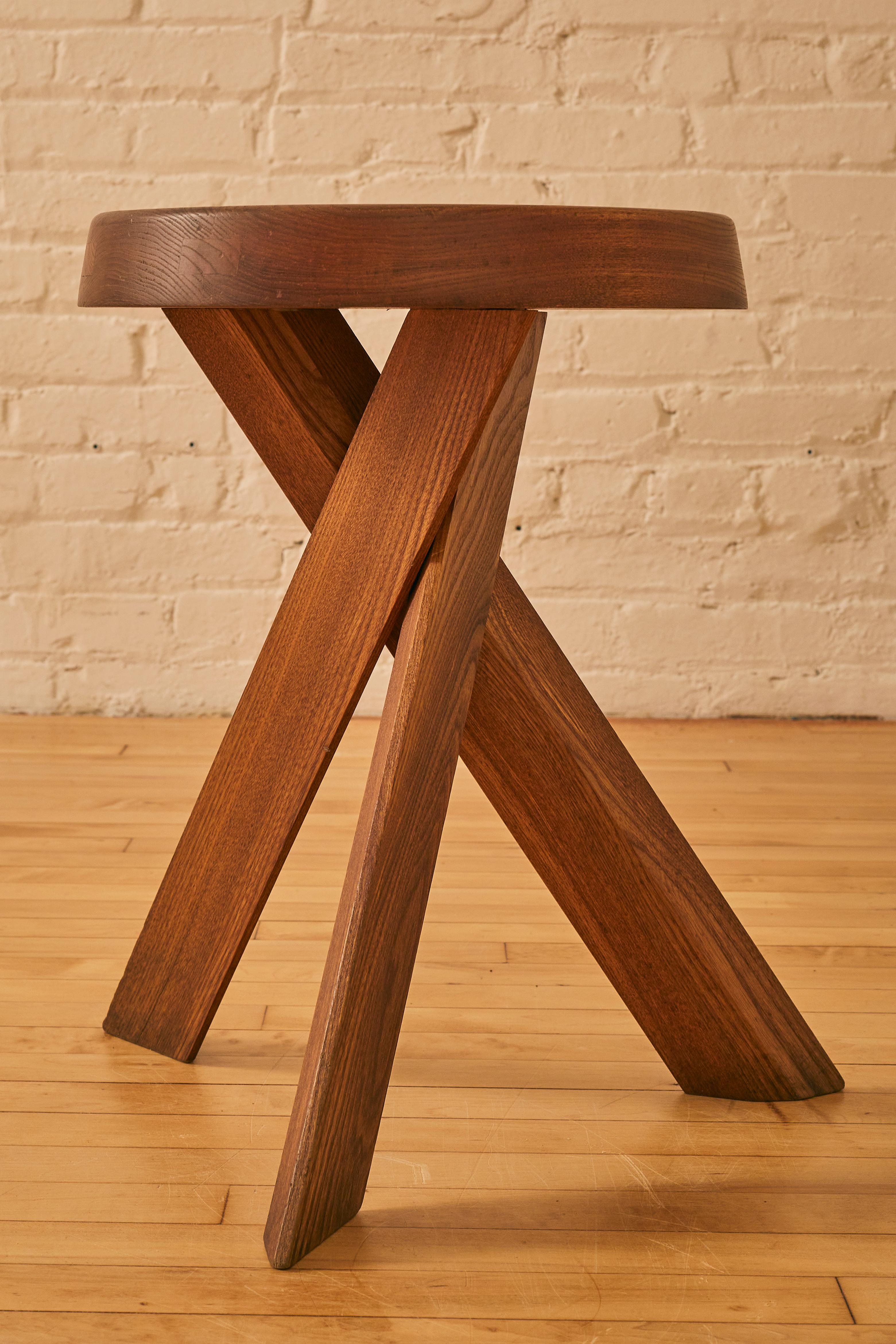 Mid-Century Modern French Elm Stool 'S31' by Pierre Chapo