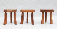 Taburetes trípodes de olmo francés C1970 Francia